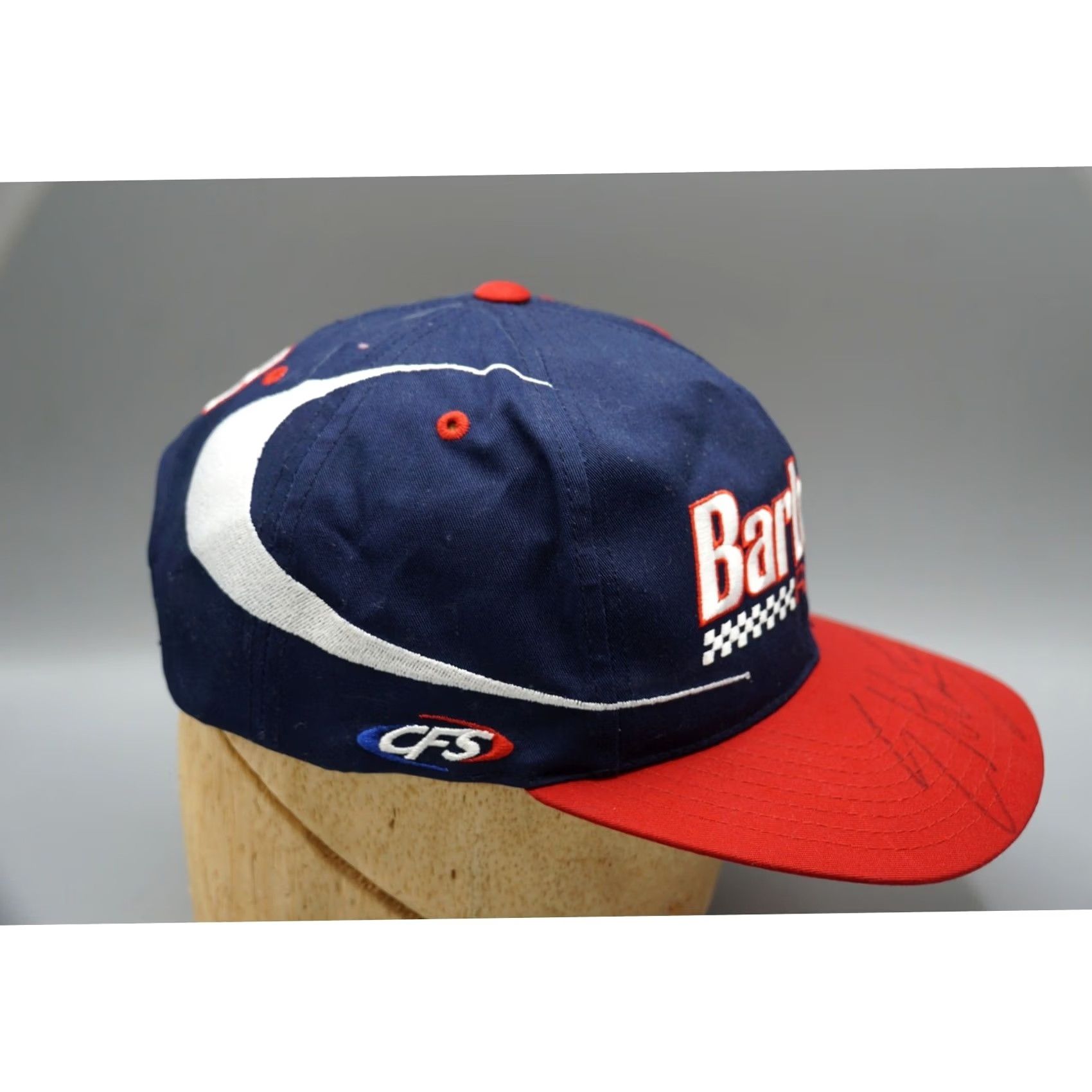 Vintage VINTAGE Barbasol Racing Hat Checkered Flag Sports CFS Snapback Navy Red Glenn Allen Signed #38 Mens Hat Size ONE SIZE - 5 Thumbnail