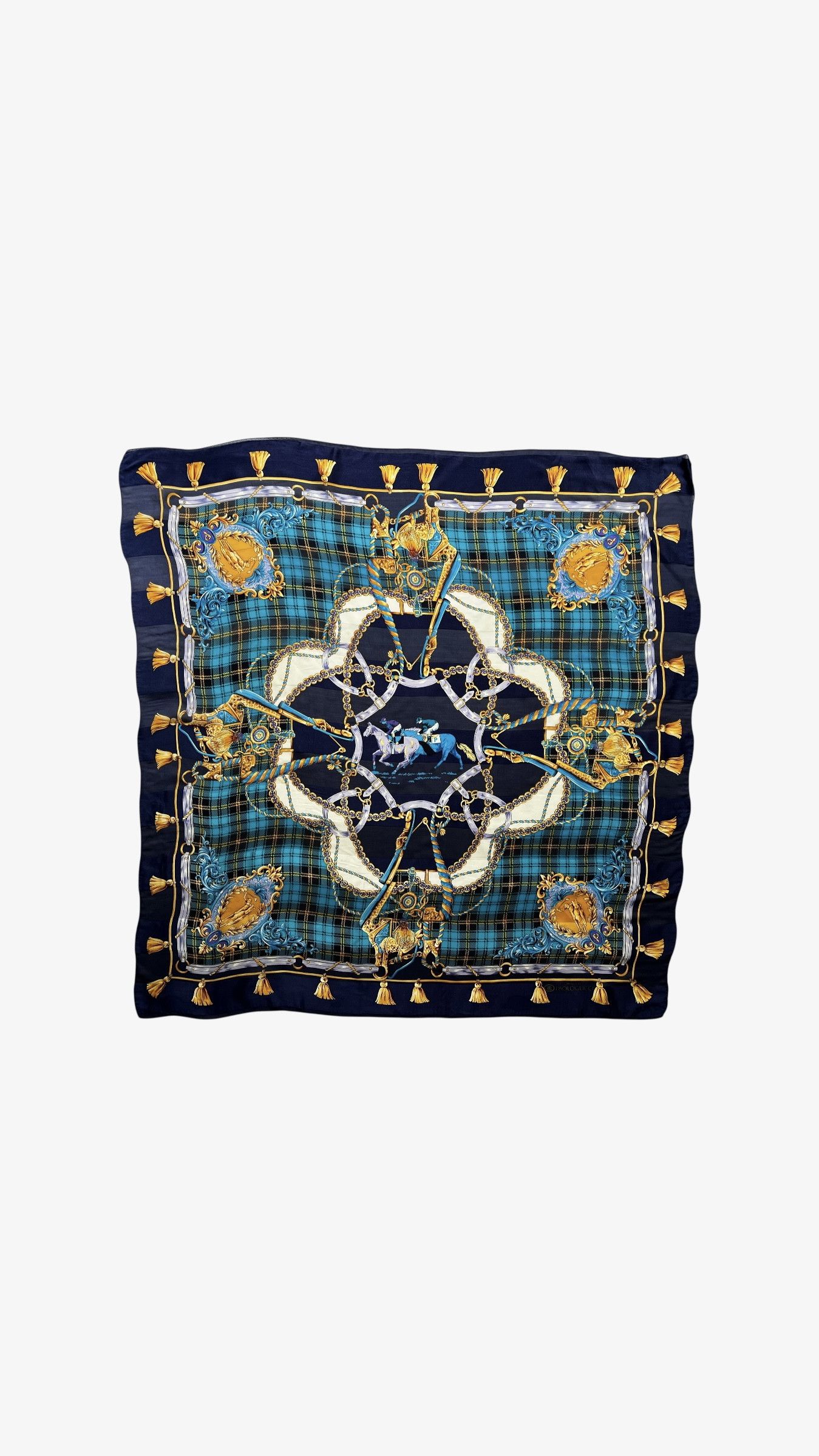 Paolo Gucci Vintage 80s Paolo Gucci Equestrian Racing Tartan Silk Scarf Size ONE SIZE - 1 Thumbnail