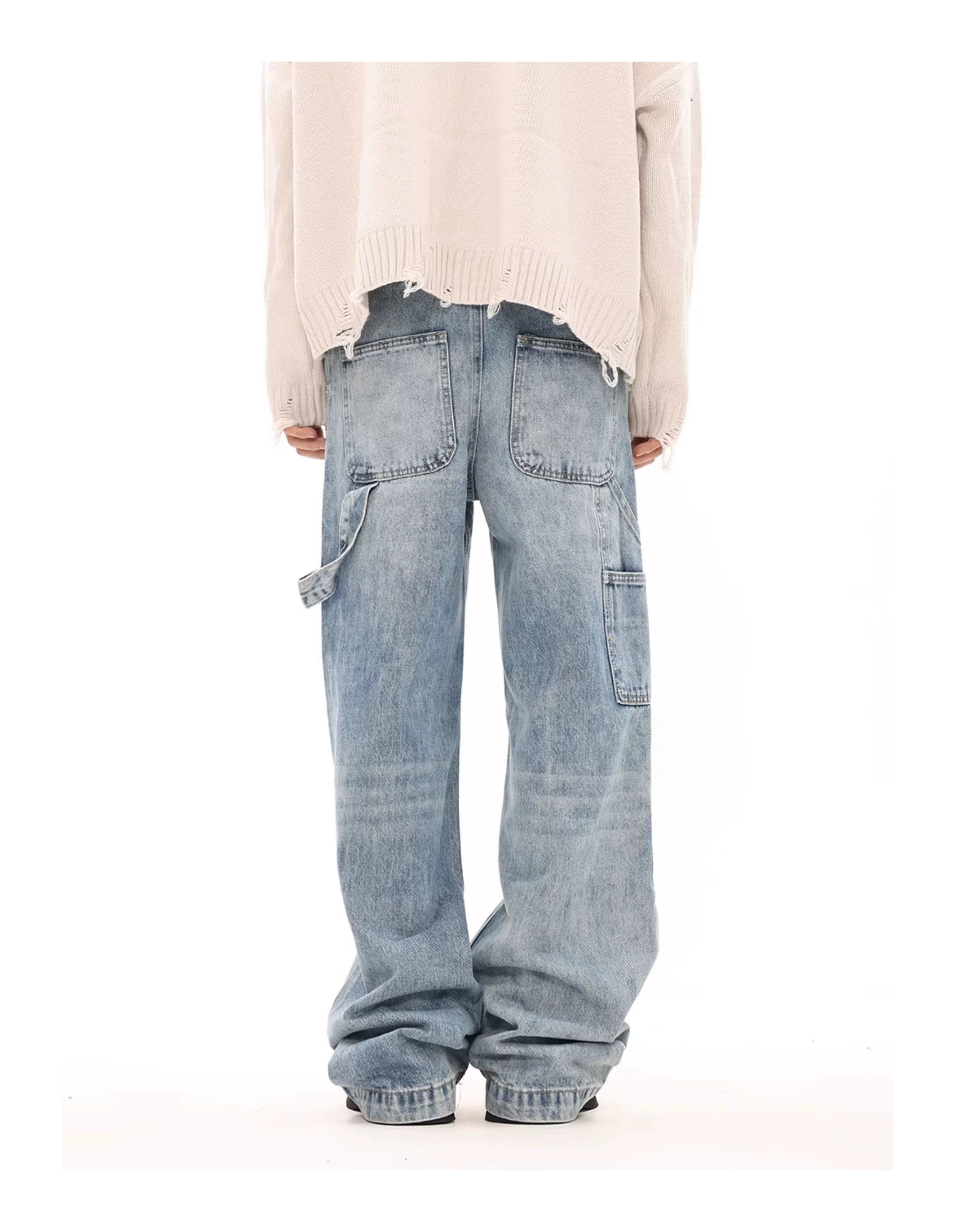 washed faded utility carpenter cargo jeans