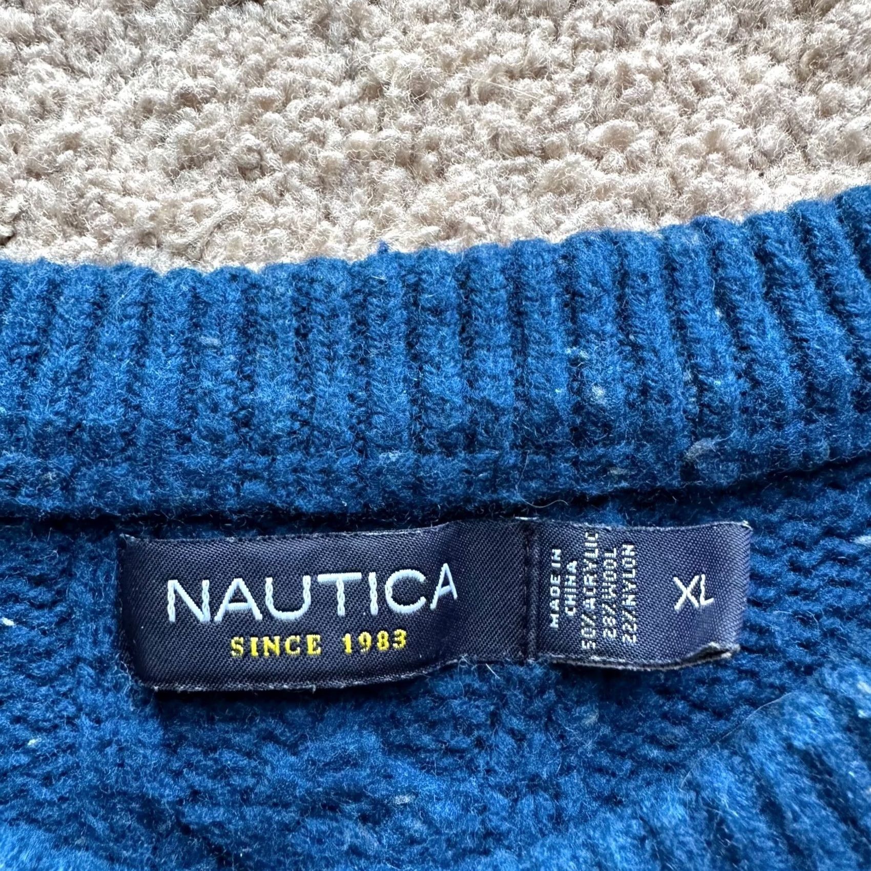 Nautica Nautica Sweater Womens XL Crewneck Cableknit Pullover Long Sleeve Blue Wool Size XL / US 12-14 / IT 48-50 - 3 Thumbnail