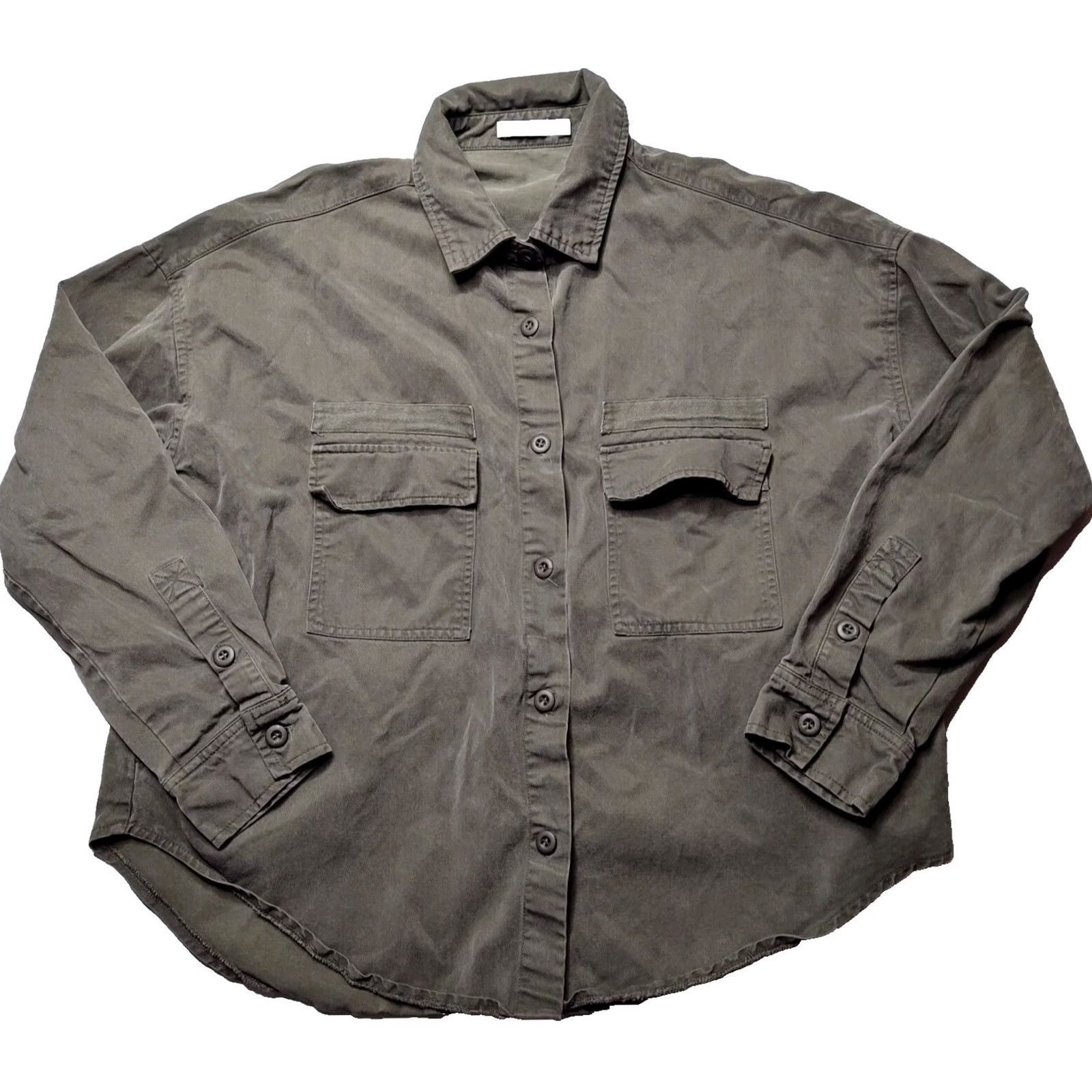 Olive CARMAR Shacket Olive Drab Tencel Blend Long Sleeve Button Womens Medium Green Casual All Seasons Pockets Jacket Size M / US 6-8 / IT 42-44 - 2 Thumbnail