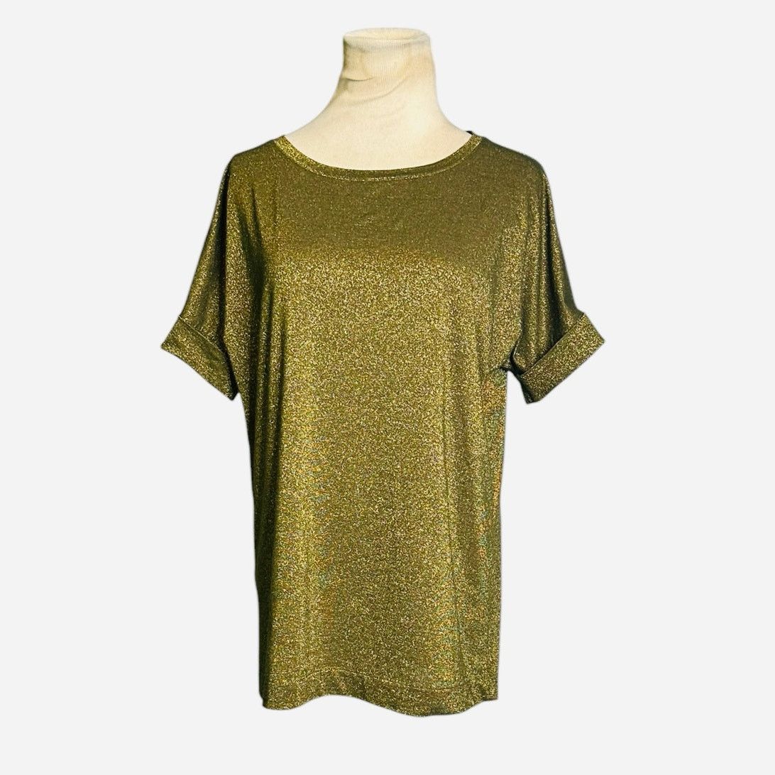Mango Mango metallic gold cuffed short sleeves top size XS Size XS / US 0-2 / IT 36-38 - 1 Thumbnail
