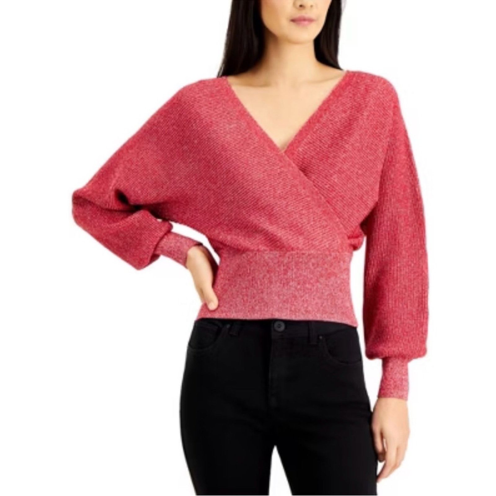 Other Women's red with silver threads shimmery Wrap Sweater size S Size S / US 4 / IT 40 - 1 Thumbnail