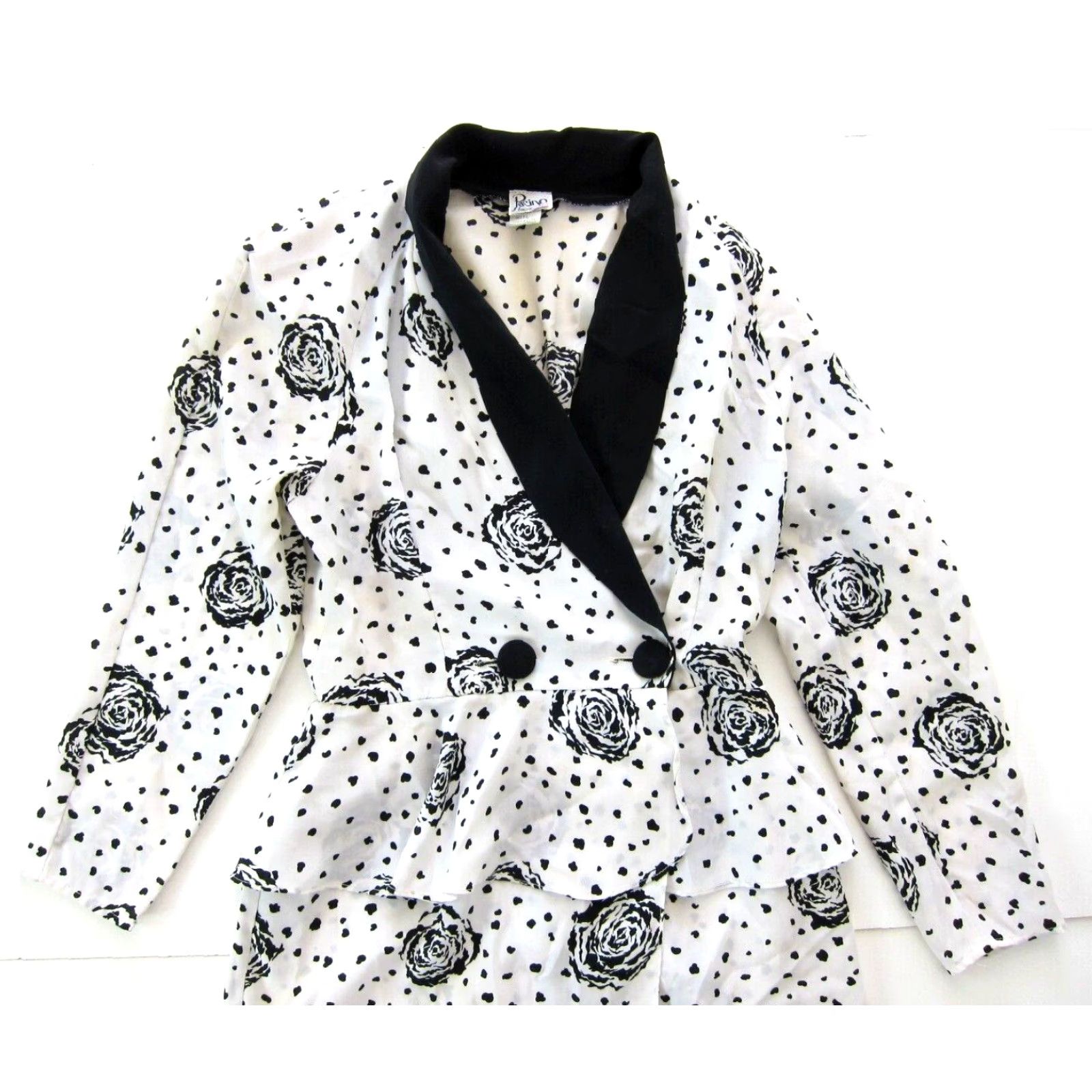 Vintage VINTAGE Pacino California Black White Floral Polka Dot Ruffle Wrap Dress 7/8 M Size M / US 6-8 / IT 42-44 - 5 Thumbnail