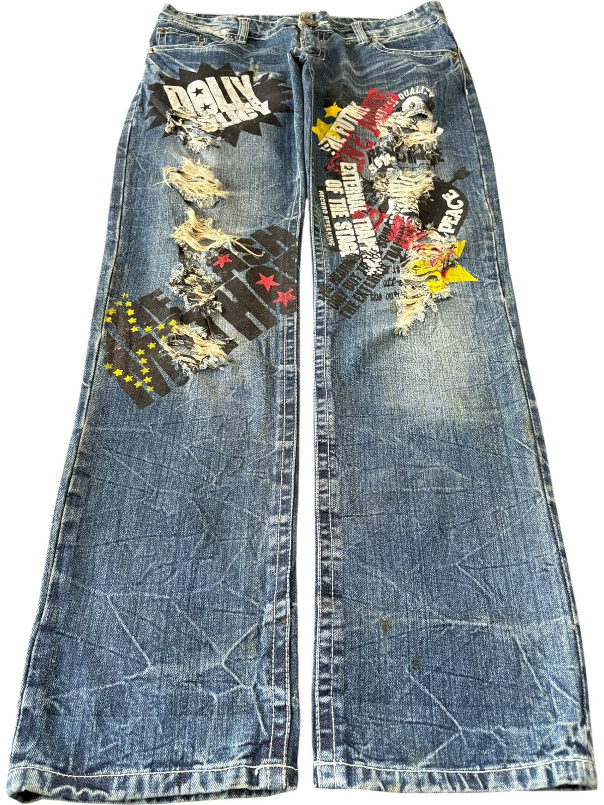 Seditionaries Vintage Japanese Brand Punk Printed Distress Loose Jeans Size 33" - 1 Thumbnail