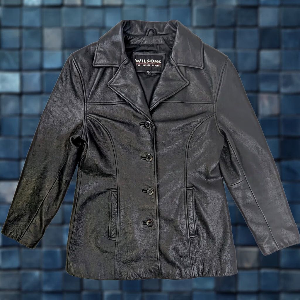 Vintage VINTAGE Wilson’s Leather Pebble Leather Pea Coat Women M Black Button Jacket Heavyweight USA Jacket Size M / US 6-8 / IT 42-44 - 1 Thumbnail