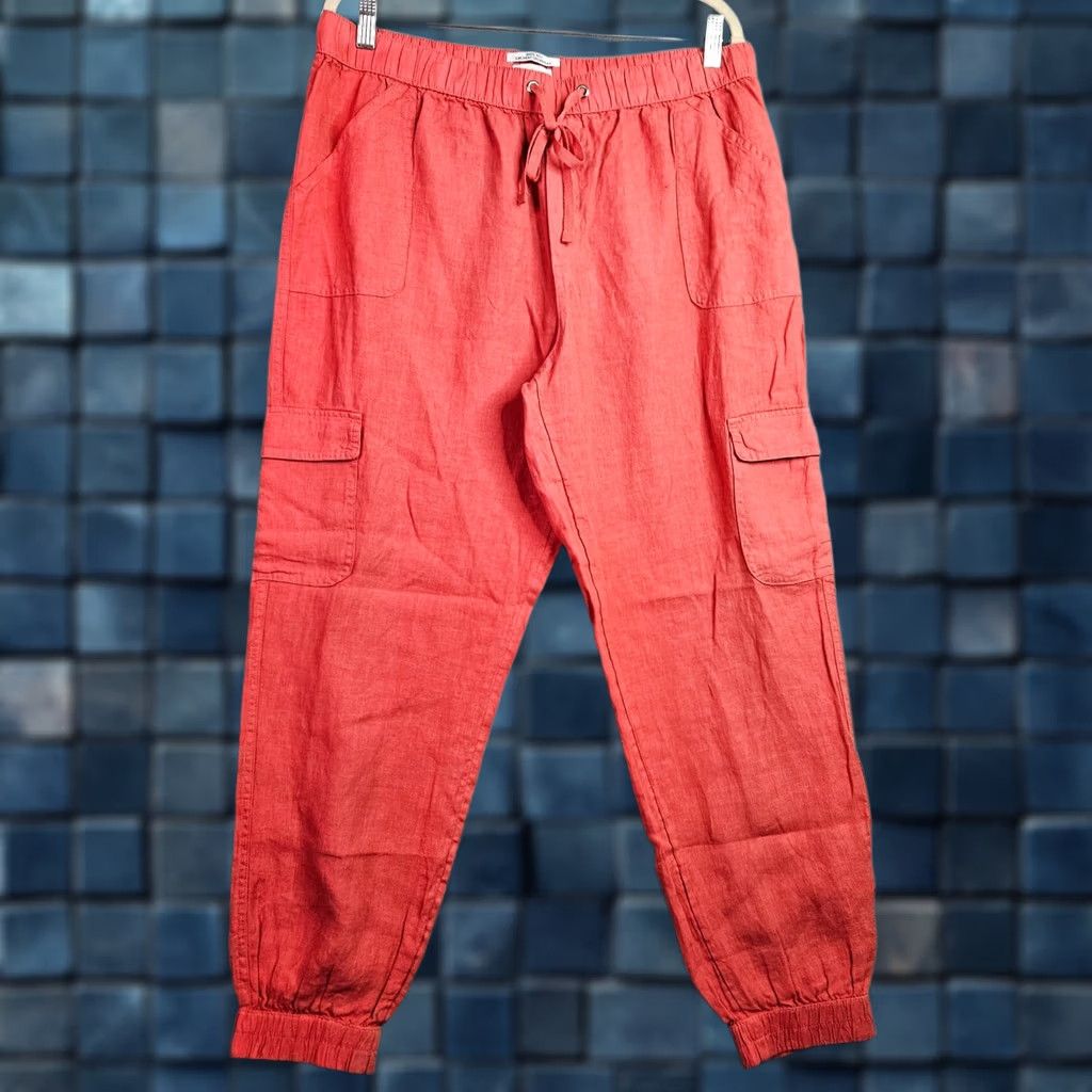 Nicole Miller Nicole Miller Womens XL Coral Linen Cargo Jogger Pants Drawstring Waist Cargo Linen Pants Womens XL Coral Orange 100% Linen Casual Pants Womens XL Size 40" / US 18 - 1 Thumbnail