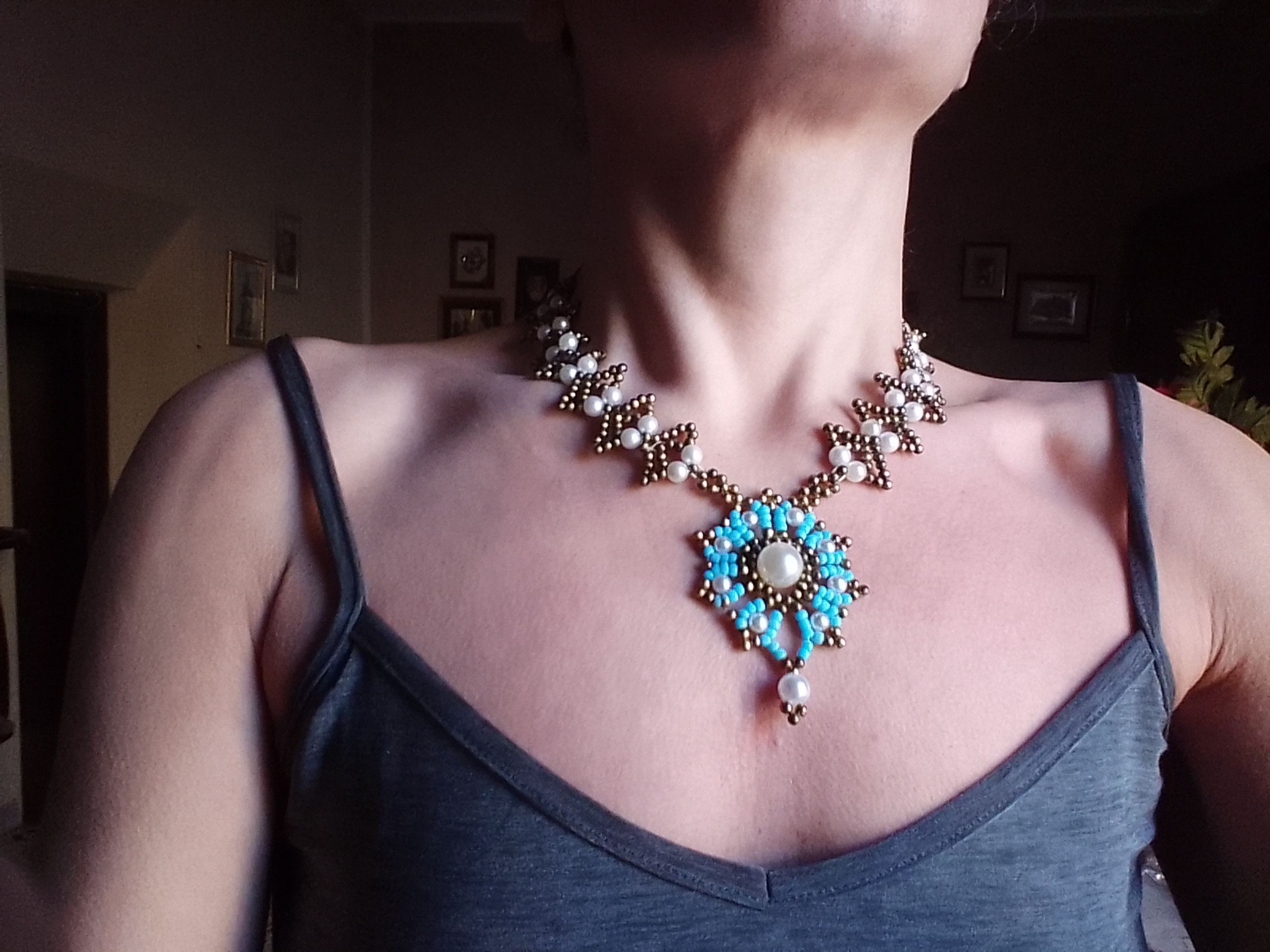 Handmade Necklace Antique Brass Vintage Style Pearls Pendant Earrings Size ONE SIZE - 11 Thumbnail