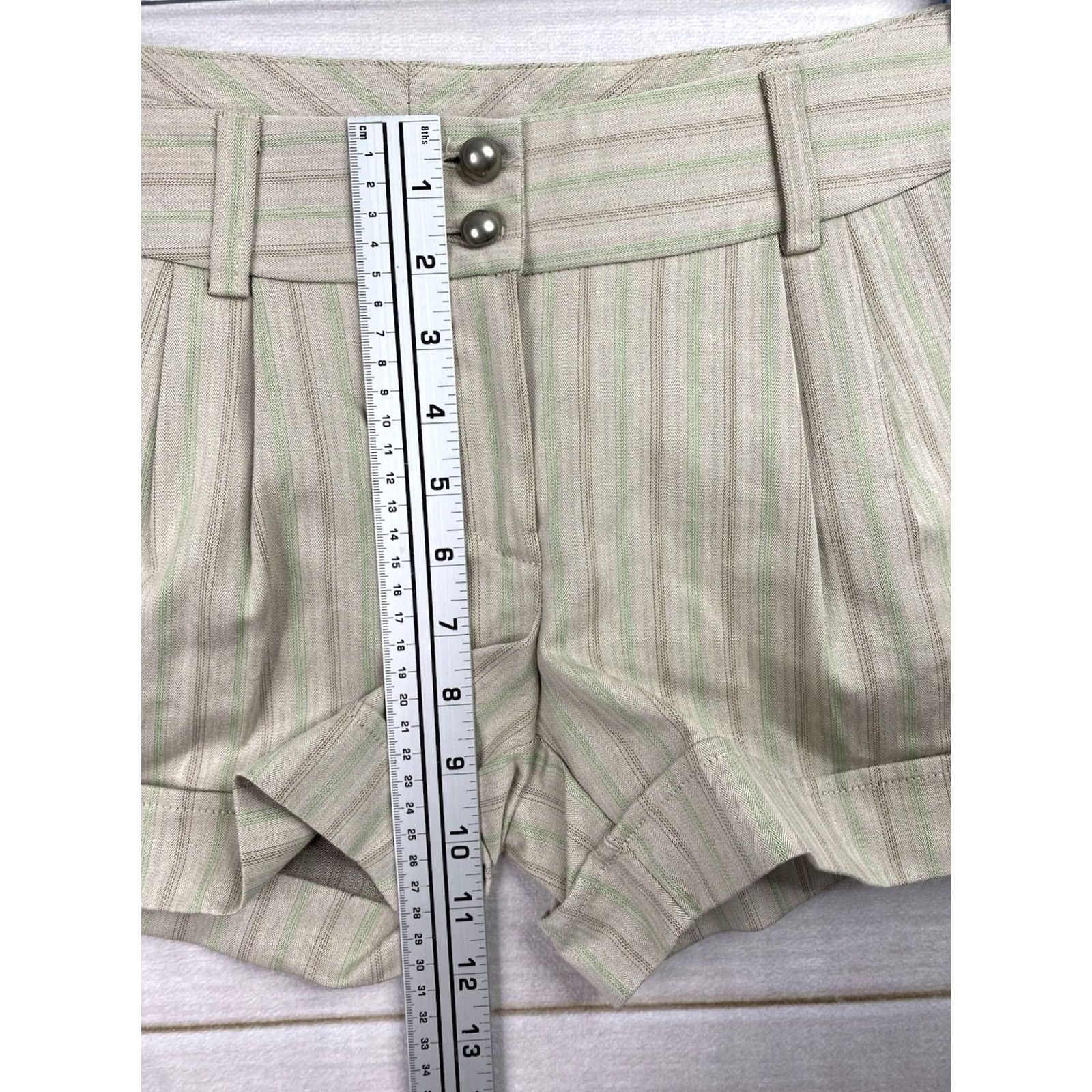 Vintage VTG Wet-seal Shorts Sz L Striped Pleated Mini Beige 90s Grunge Festival Cowgirl NWT/NYC Beach Womens Size 36" / US 14 / IT 50 - 7 Thumbnail
