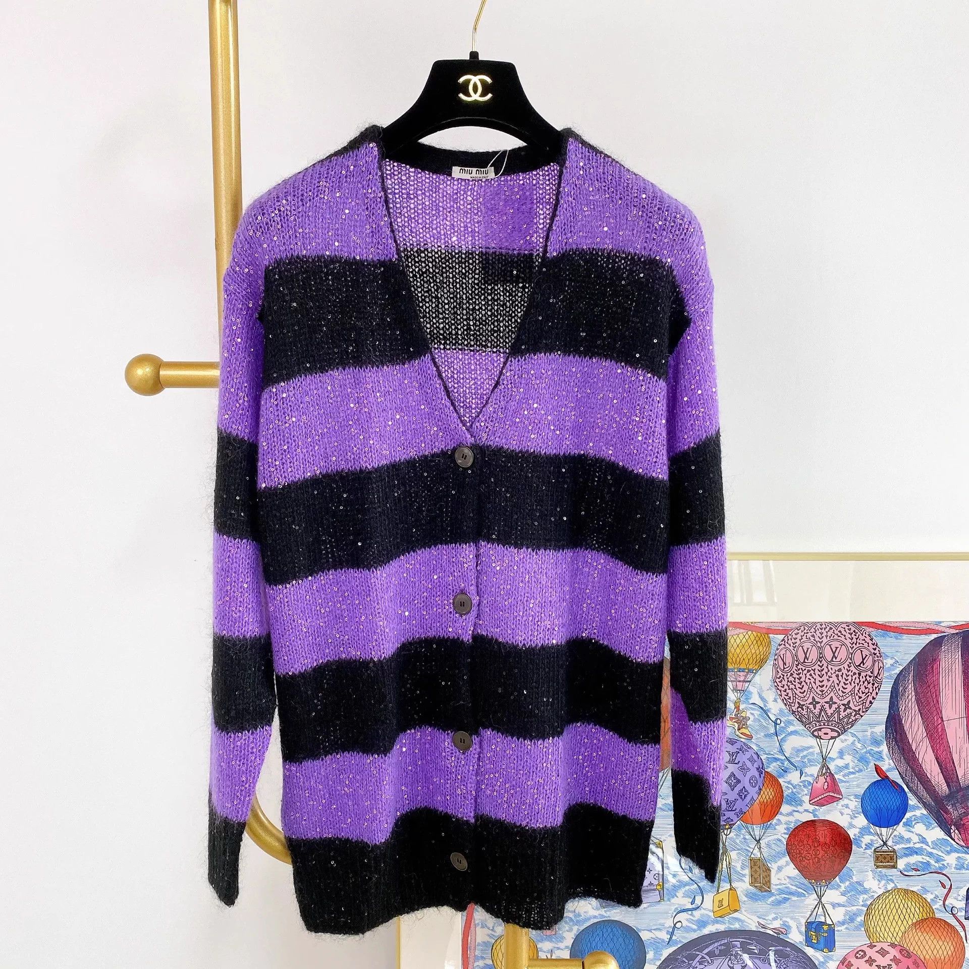 Miu Miu MIU MIU Purple Striped Sequin Cardigan 36 Size XS / US 0-2 / IT 36-38 - 1 Thumbnail