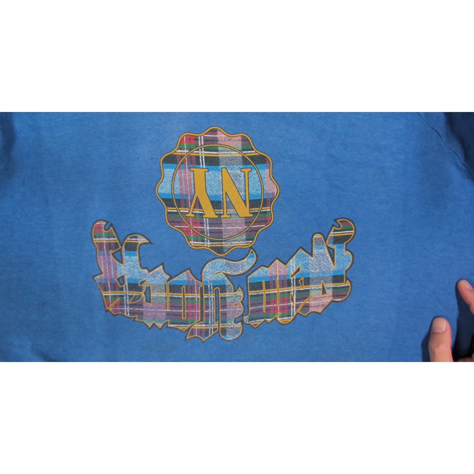 Vintage Vintage 80s Faded Blue NY Upside Down Error Sweatshirt Size US L / EU 52-54 / 3 - 11 Thumbnail