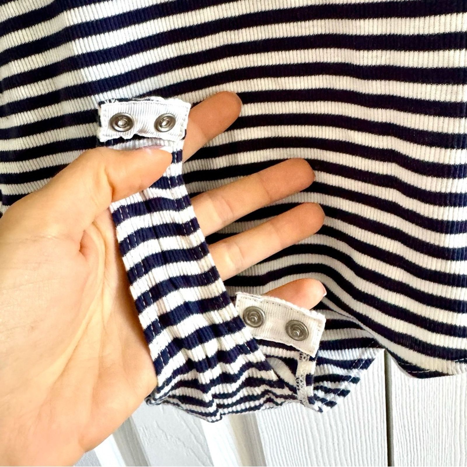 Avec Ces Freres NWT! Avec Les Filles Bodysuit, White/Navy Stripes, Size S Size S / US 4 / IT 40 - 3 Thumbnail