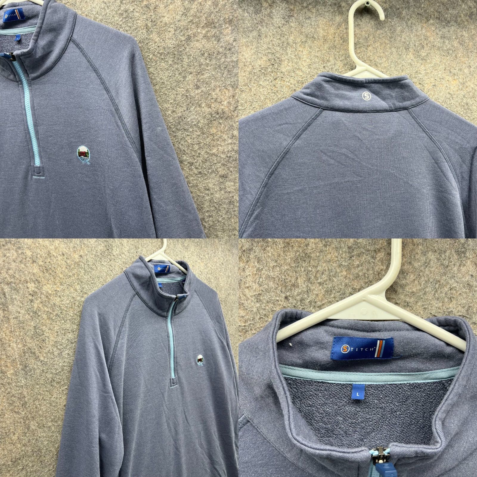 Vintage Stitch Sweater Mens Large Adult Blue Pullover 1/4 Zip Fleece Golf Club Logo Mock Neck Size US L / EU 52-54 / 3 - 8 Thumbnail
