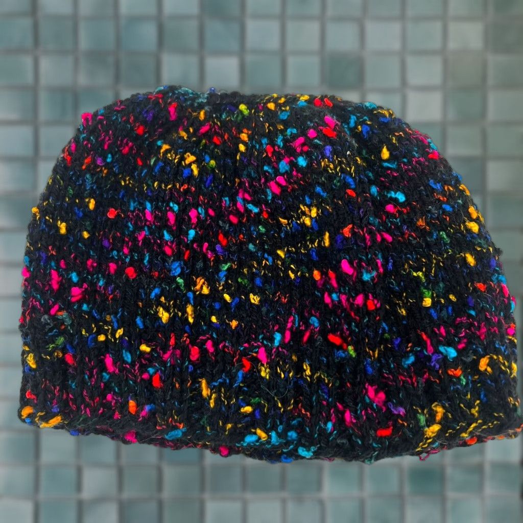 Vintage VINTAGE? (No) Hand Knitted in USA Black Pigtail Womens One Size Stocking Cap Beanie Hat Size ONE SIZE - 1 Thumbnail