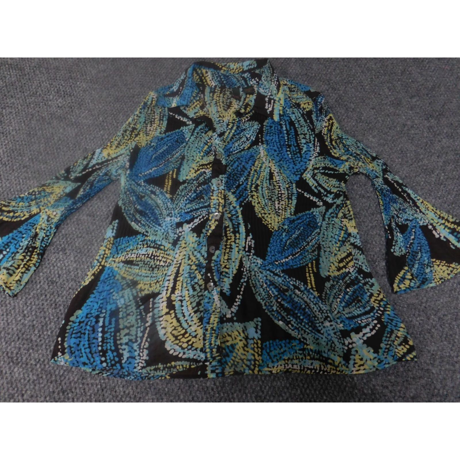 Vintage Serenade Blouse Women M Blue Floral Button Down Bell Sleeve Collared Casual Regular Size Medium Size M / US 6-8 / IT 42-44 - 2 Thumbnail