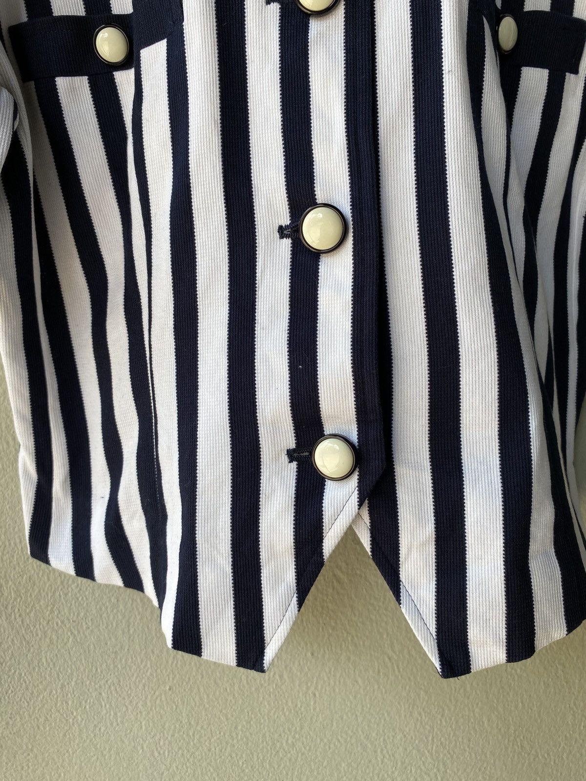 Courrèges Navy Chic Striped Button-Up Blouse.