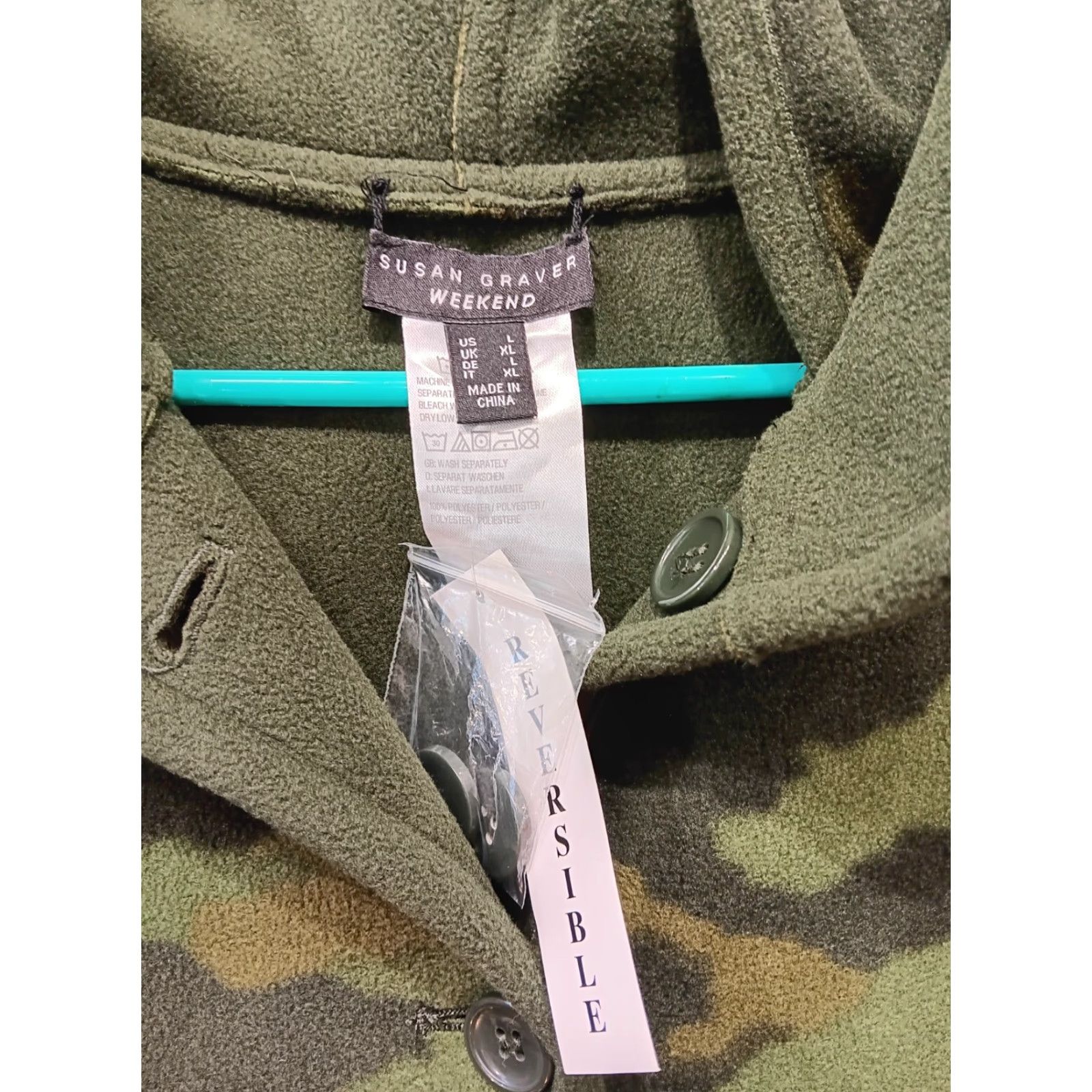 Vintage Susan Graver Weekend Reversible Fleece Jacket Womens L Reversible Camouflage Green NWT Jacket Size L / US 10 / IT 46 - 3 Thumbnail