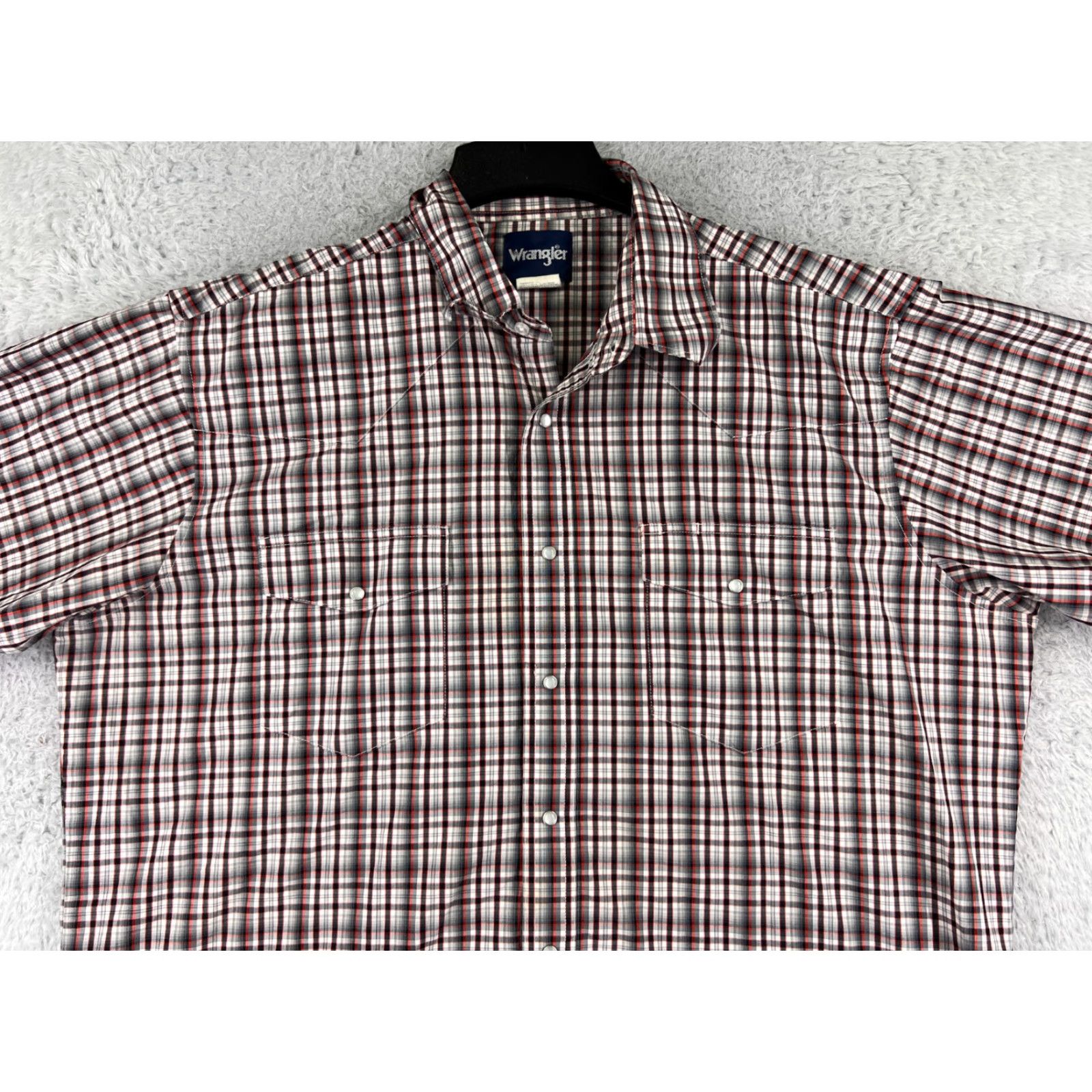 Wrangler Wrangler Shirt Mens 2XL XXL Red Black Plaid Western Pearl Snap Short Sleeve Size US XXL / EU 58 / 5 - 4 Thumbnail