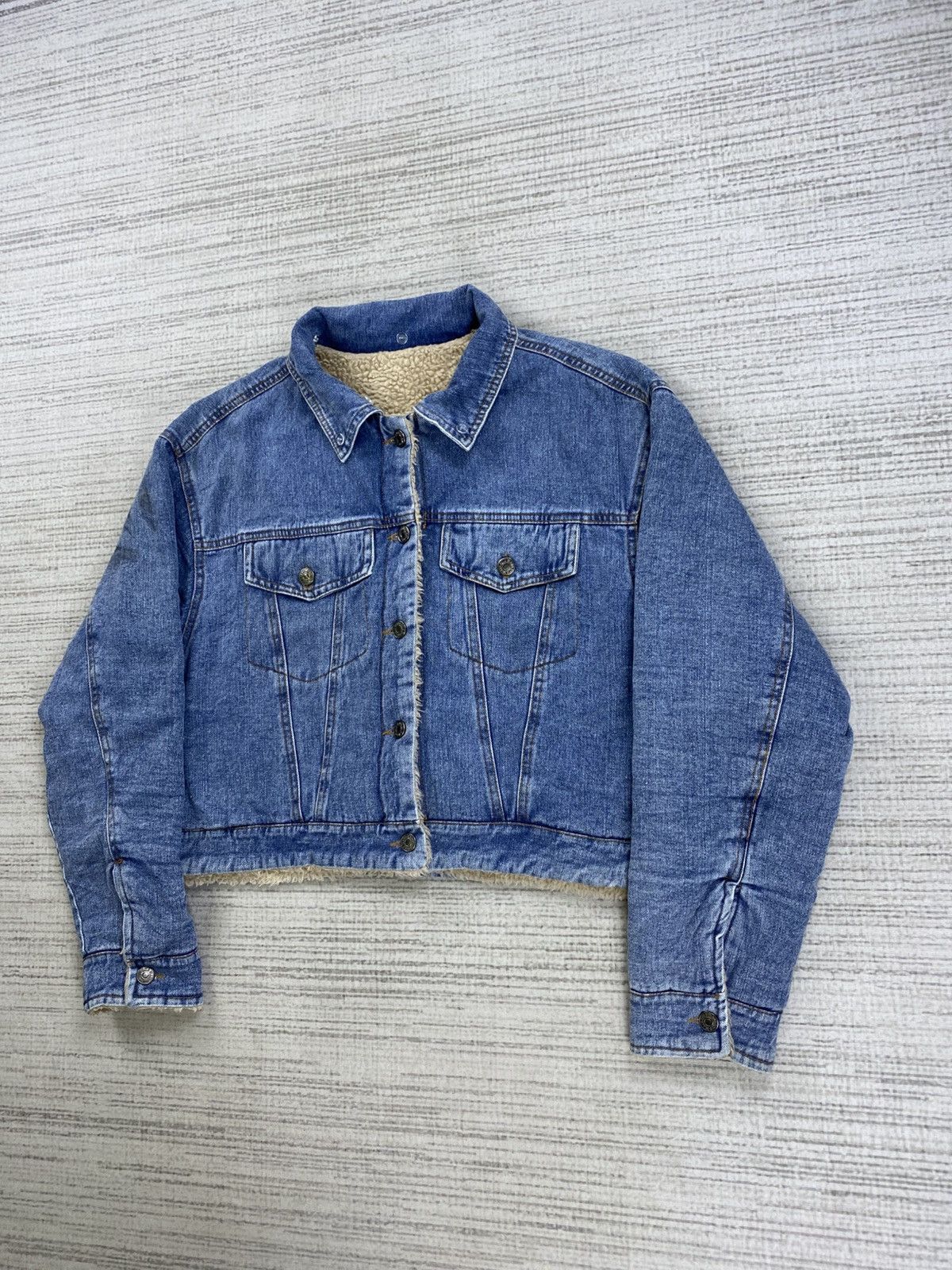 Japanese Brand × Vintage Vintage Sheson Breasted Cropped Sherpa Denim Jacket Size US M / EU 48-50 / 2 - 4 Thumbnail