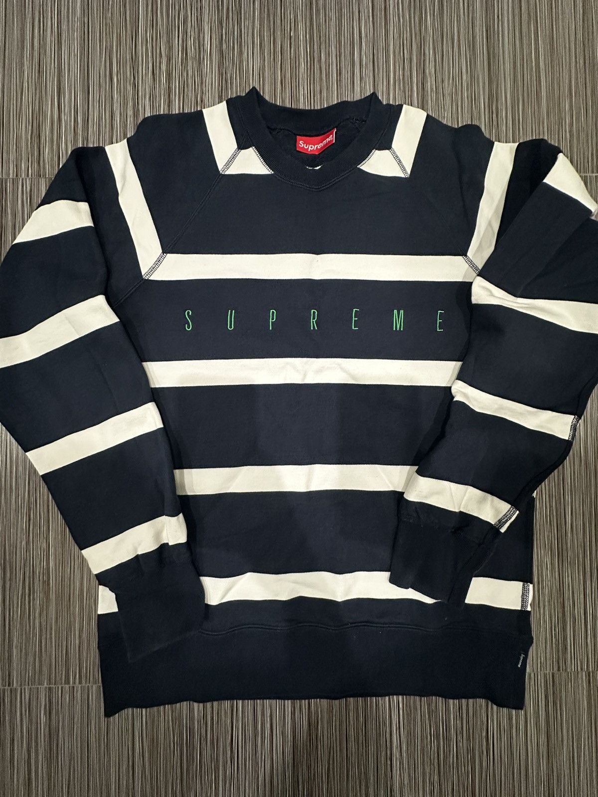Supreme Striped Twill Crewneck | Grailed