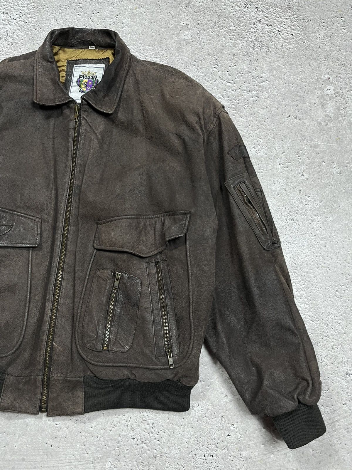 Japanese Brand × Leather × Vintage Vintage Distressed Aviator Bomber Jacket Brown Leather Look Size US XL / EU 56 / 4 - 4 Thumbnail