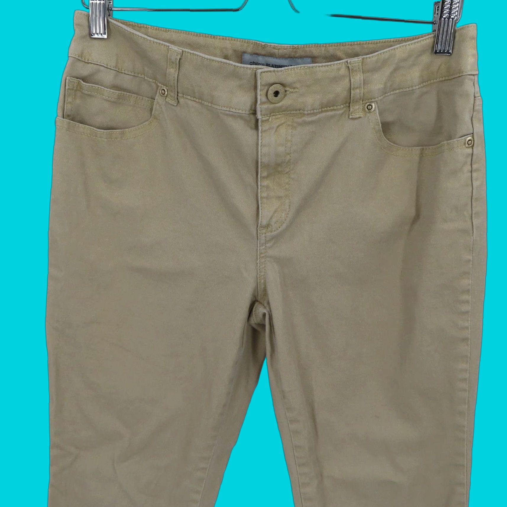 Vintage Chicos Womens 8 Gold Denim Jeans Straight Leg 5-Pocket Pockets Cotton Blend Zip Slim Stretch Vintage No Size 30" / US 8 / IT 44 - 1 Thumbnail