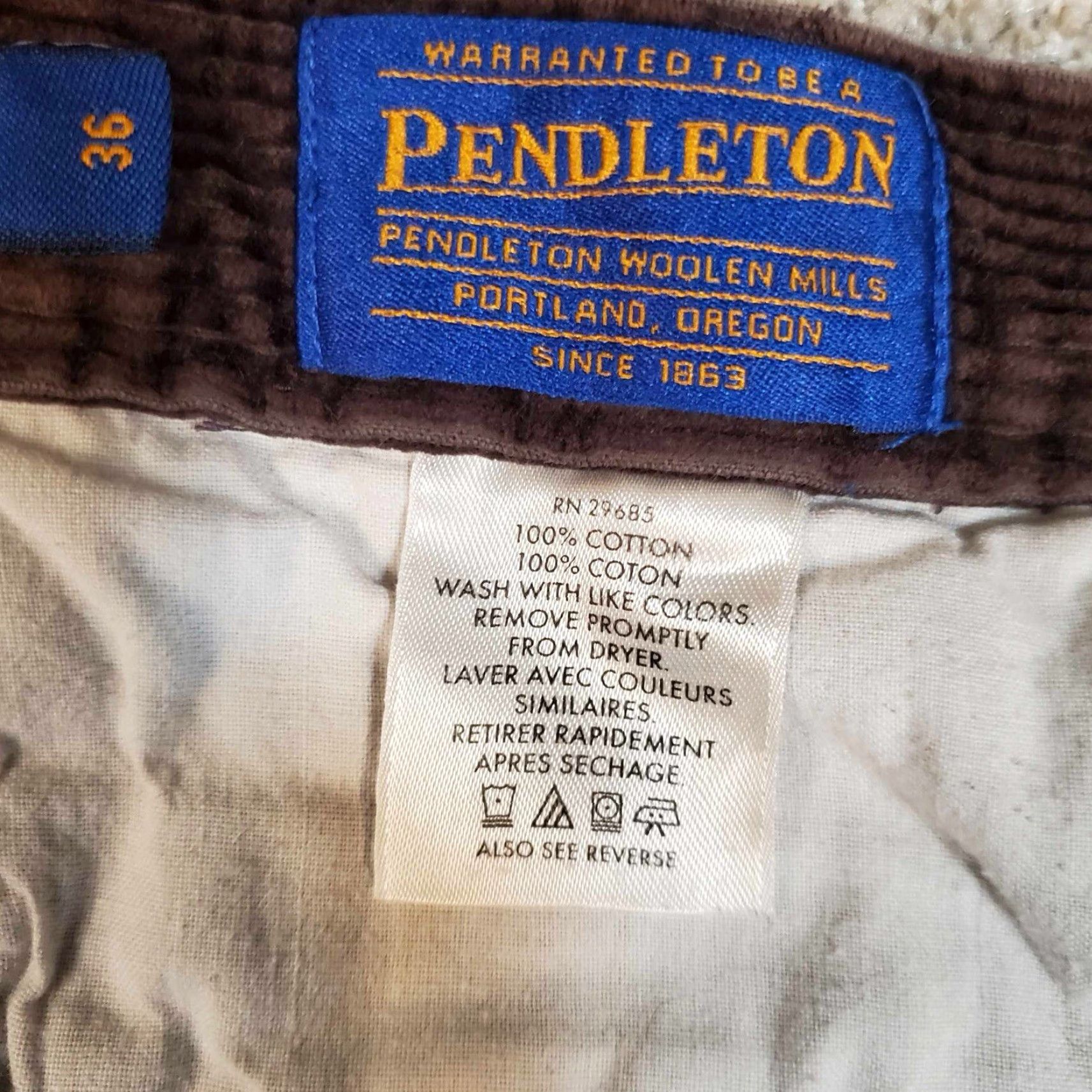 Pendleton Pendleton Mens Pants 36 Corduroy Chino Pleated Front Straight Leg Belt Loops Regular Inseam 29 Multicolor Cotton Blend Corduroy Men's Style: Chino Size US 36 / EU 52 - 5 Thumbnail