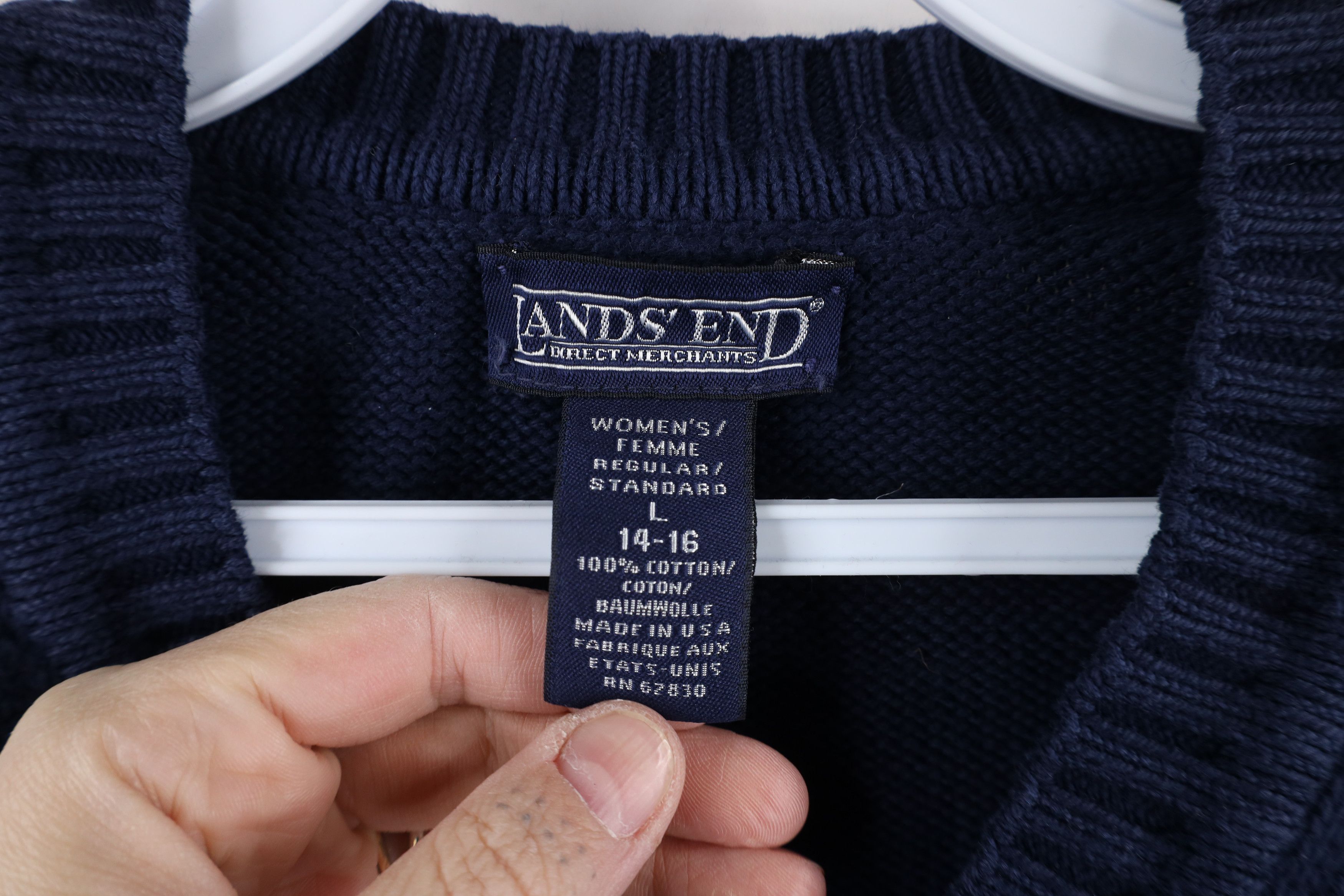 Lands' End × Vintage Vintage 90s Lands End Blank Cotton Knit V-Neck Sweater USA Size L / US 10 / IT 46 - 4 Thumbnail