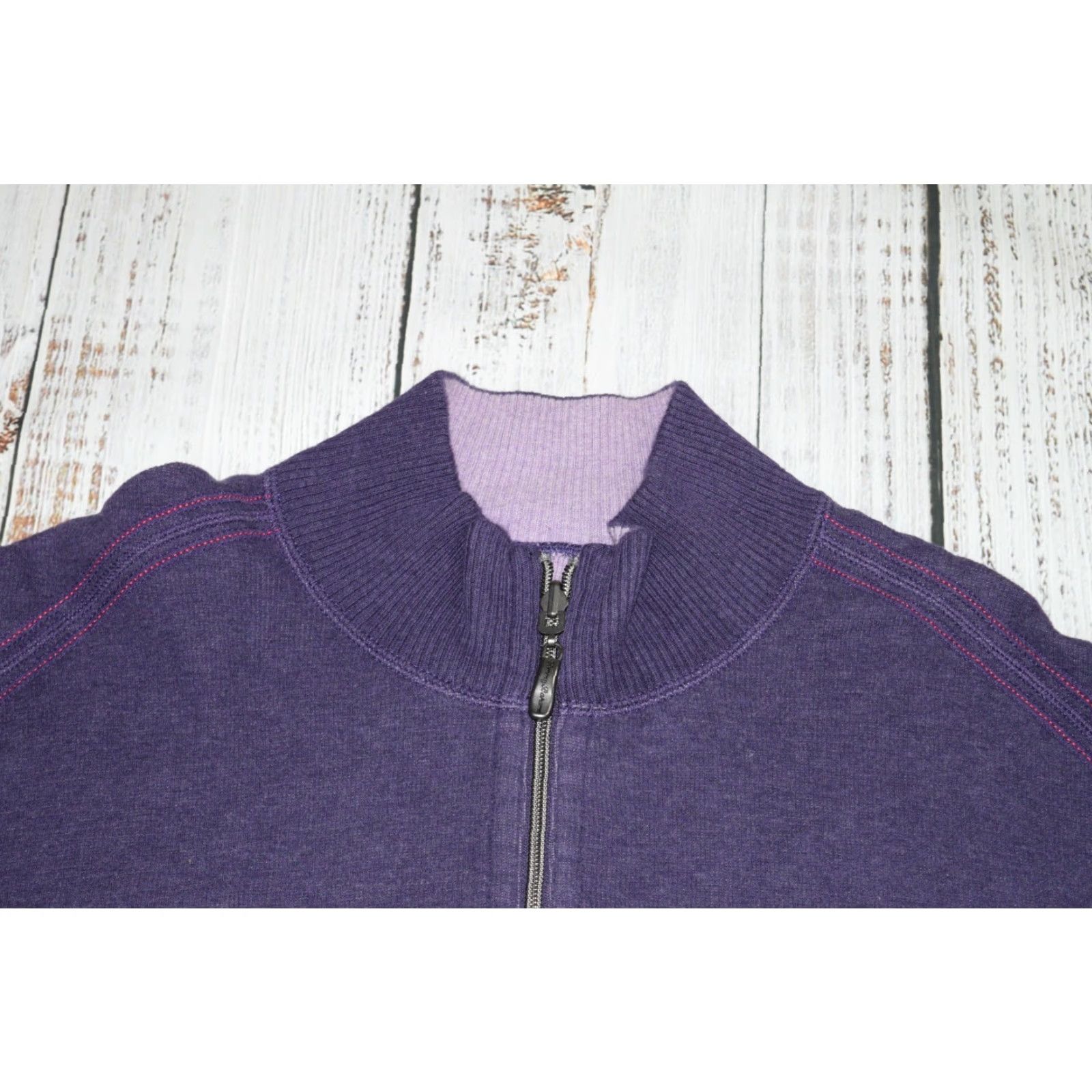 Tommy Bahama TOMMY BAHAMA Cotton Sweater Pullover Reversible 1/4 Zip Mock Neck Long Sleeve XL Purple Mens Size US XL / EU 56 / 4 - 3 Thumbnail