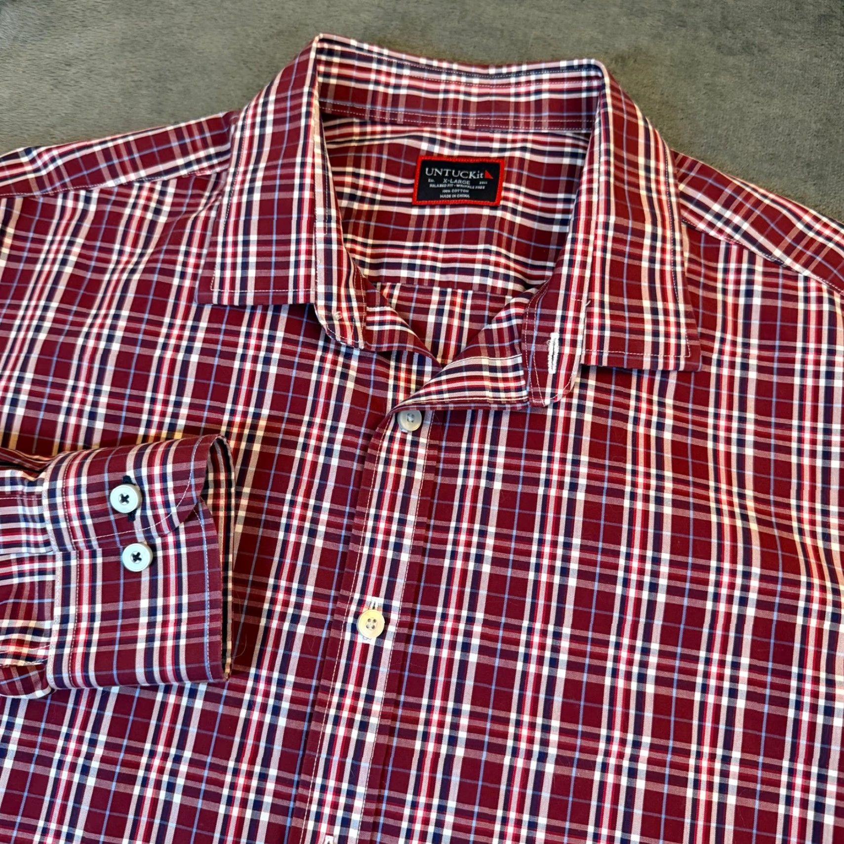 UNTUCKit UNTUCKit Button-Down Shirt Plaid Relaxed Fit Mens XL Burgundy Navy White Wrinkle Free Easy Care Collared Long Sleeve Casual Workwear" Size US XL / EU 56 / 4 - 2 Thumbnail