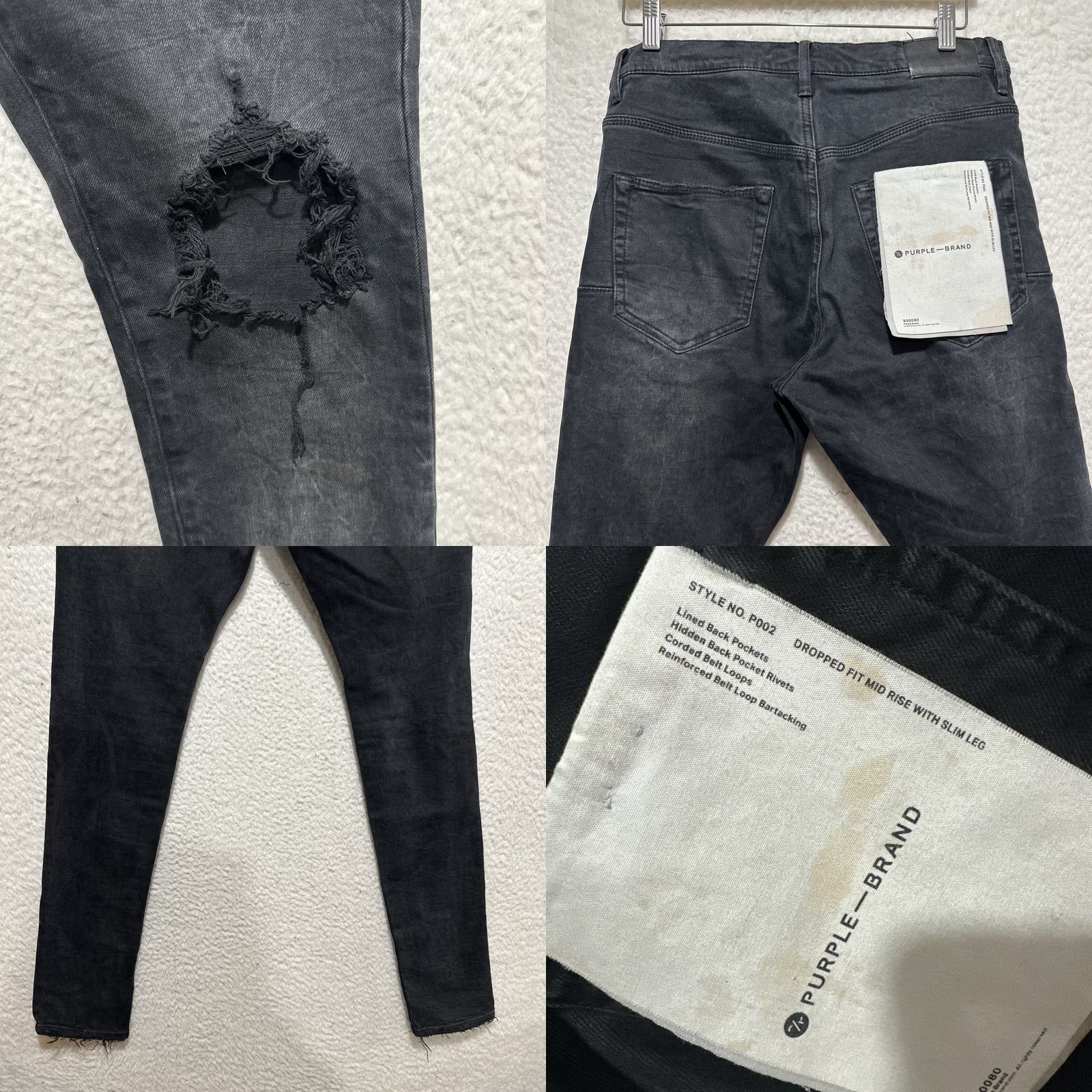 J Brand Purple Brand Denim Jeans Sz 30 Dropped Fit Mid Rise Black Ripped Slim Leg P002 Men Regular 30 Charcoal Black 32 Inseam Jeans Grunge 501 Series Size US 30 / EU 46 - 8 Thumbnail