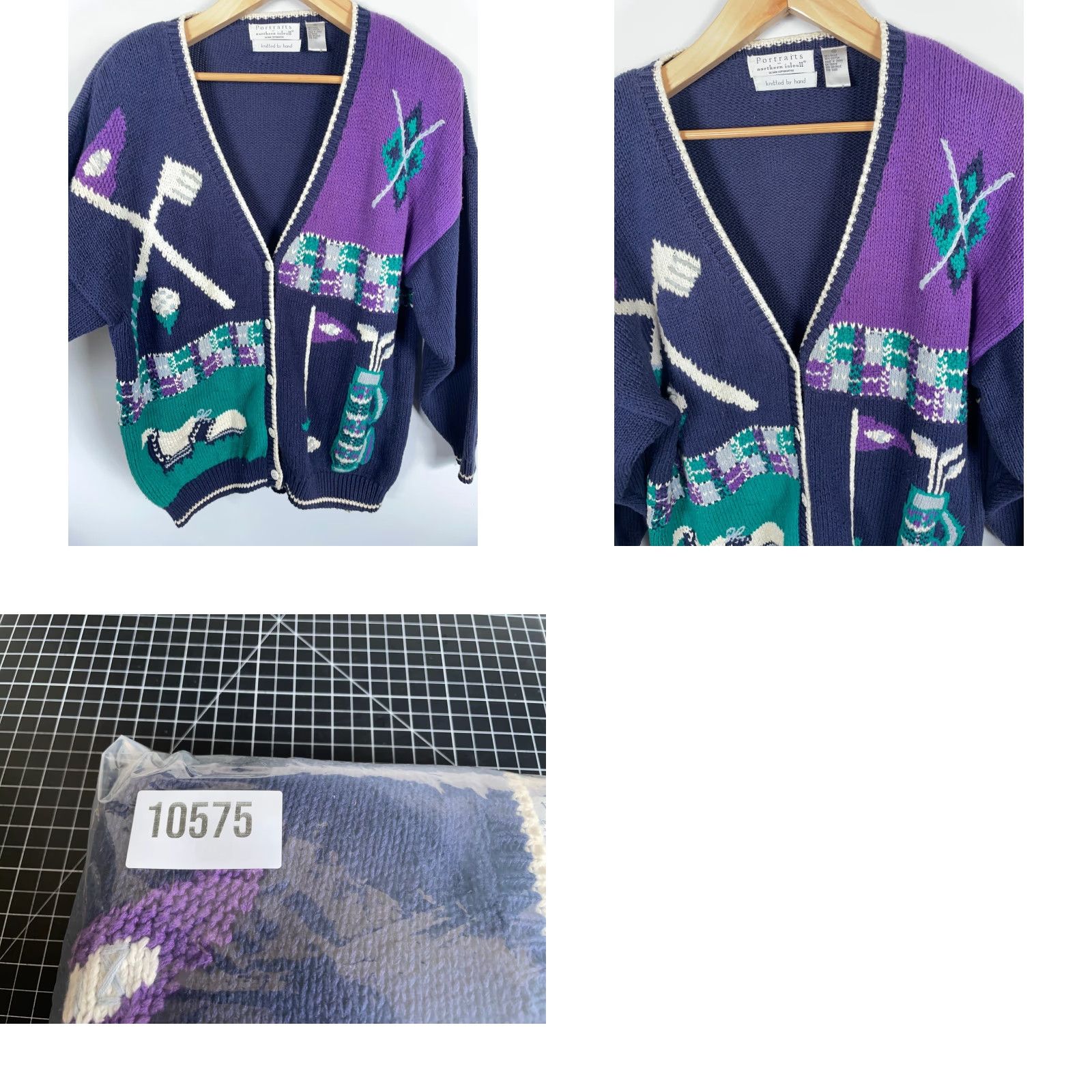 Vintage VINTAGE Northern Isles Cardigan Women's 3X Blue Purple Hand Knit Sweater Golf Portraits Retro 90s Size XXL / US 16-18 / IT 52-54 - 9 Thumbnail