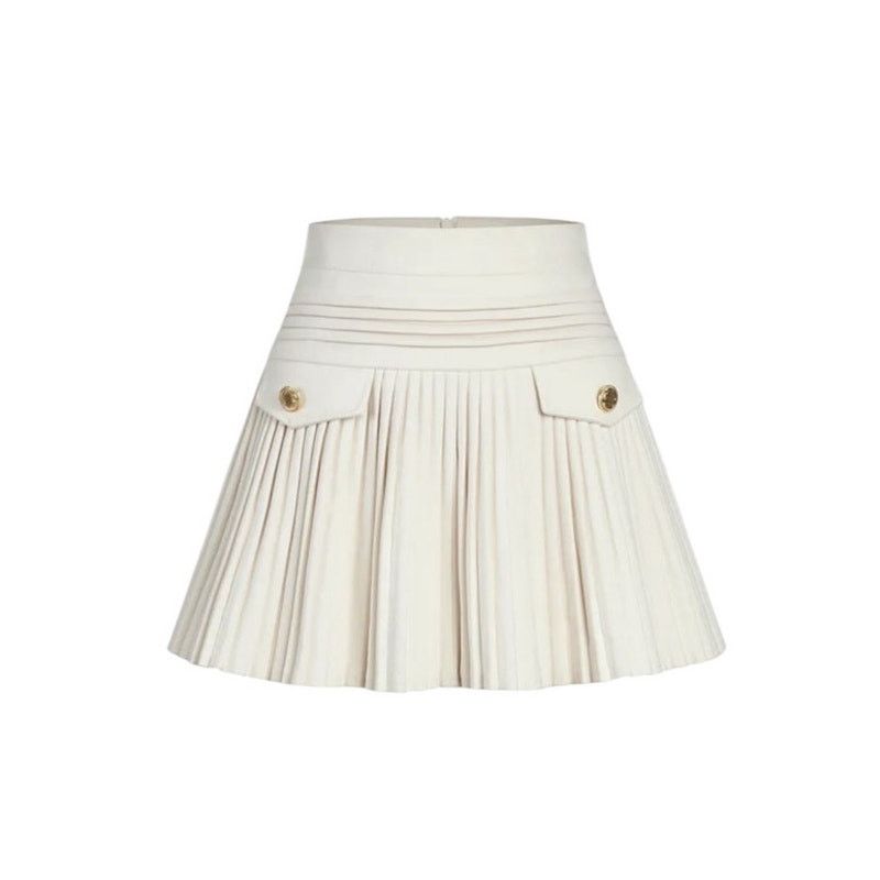Other Commense White Pleated Button Zipper High Waist Short Skirt Size 27" / US 4 / IT 40 - 1 Thumbnail