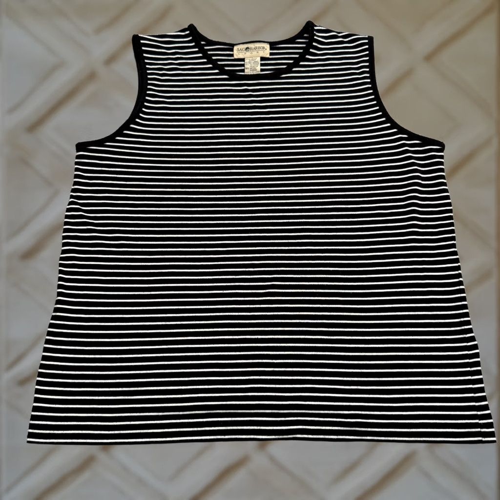 Vintage Sag Harbor Tank Top Womens XL Black White Crew Neck Basic Casual Shirt Sleeve Casual Size L / US 10 / IT 46 - 1 Thumbnail