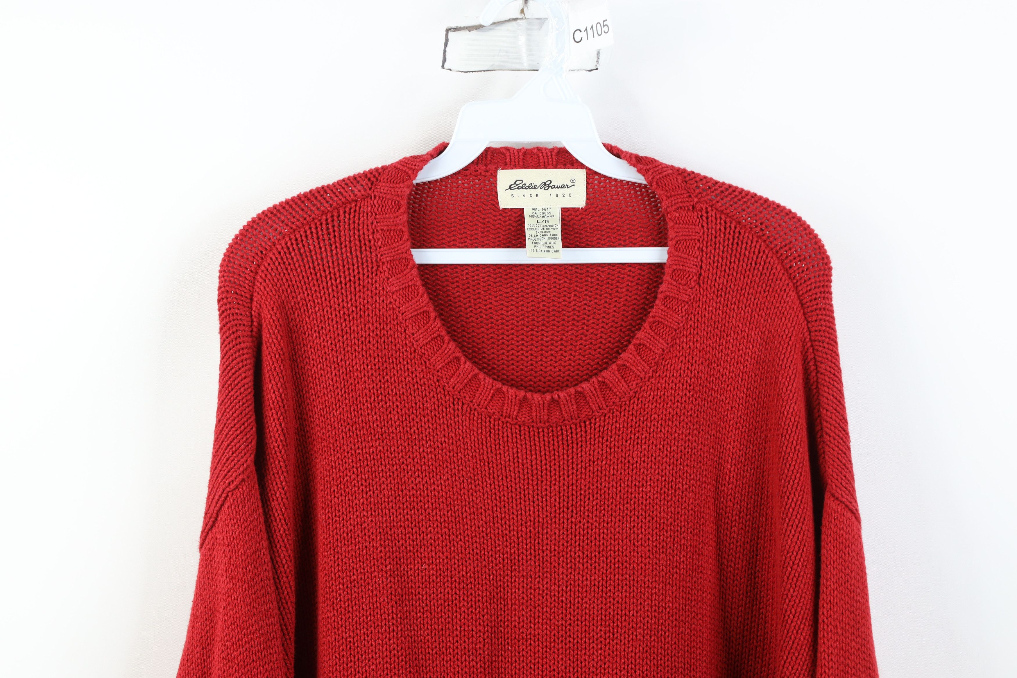 Eddie Bauer Vintage 90s Eddie Bauer Cotton Knit Crewneck Sweater Red Size US L / EU 52-54 / 3 - 2 Thumbnail