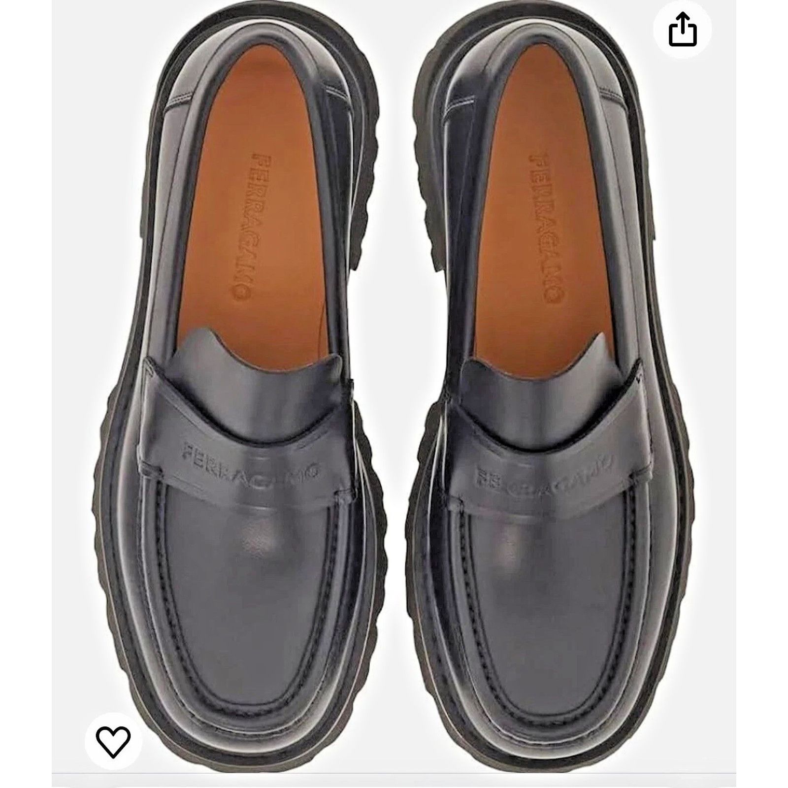 Salvatore Ferragamo FERRAGAMO BLACK LEATHER FERGAL LUG SOLE LOGO LOAFERS 12 D IT Size US 13 / EU 46 - 3 Thumbnail