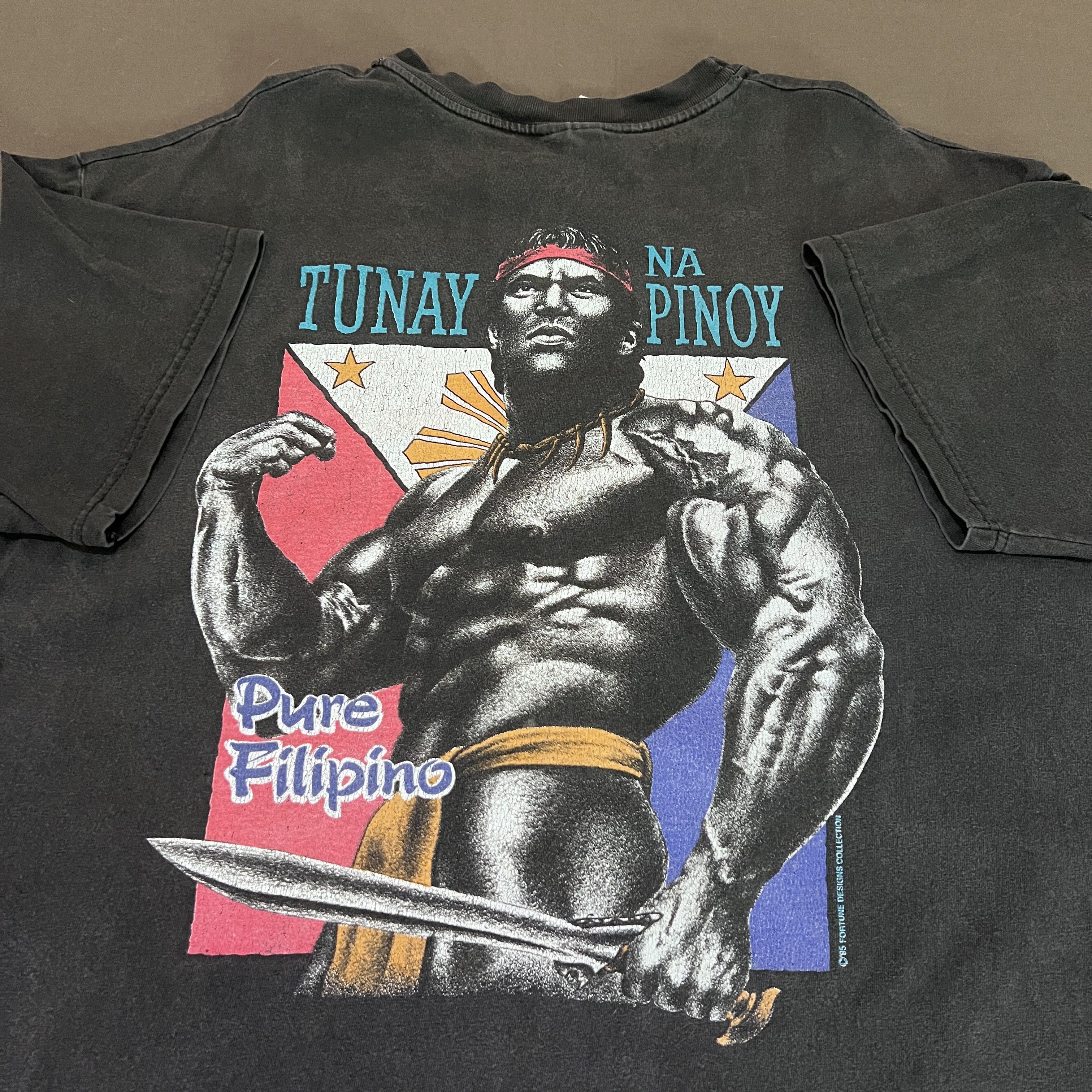 Vintage 90s Filipino Strength Gym Fitness Tee XL Faded