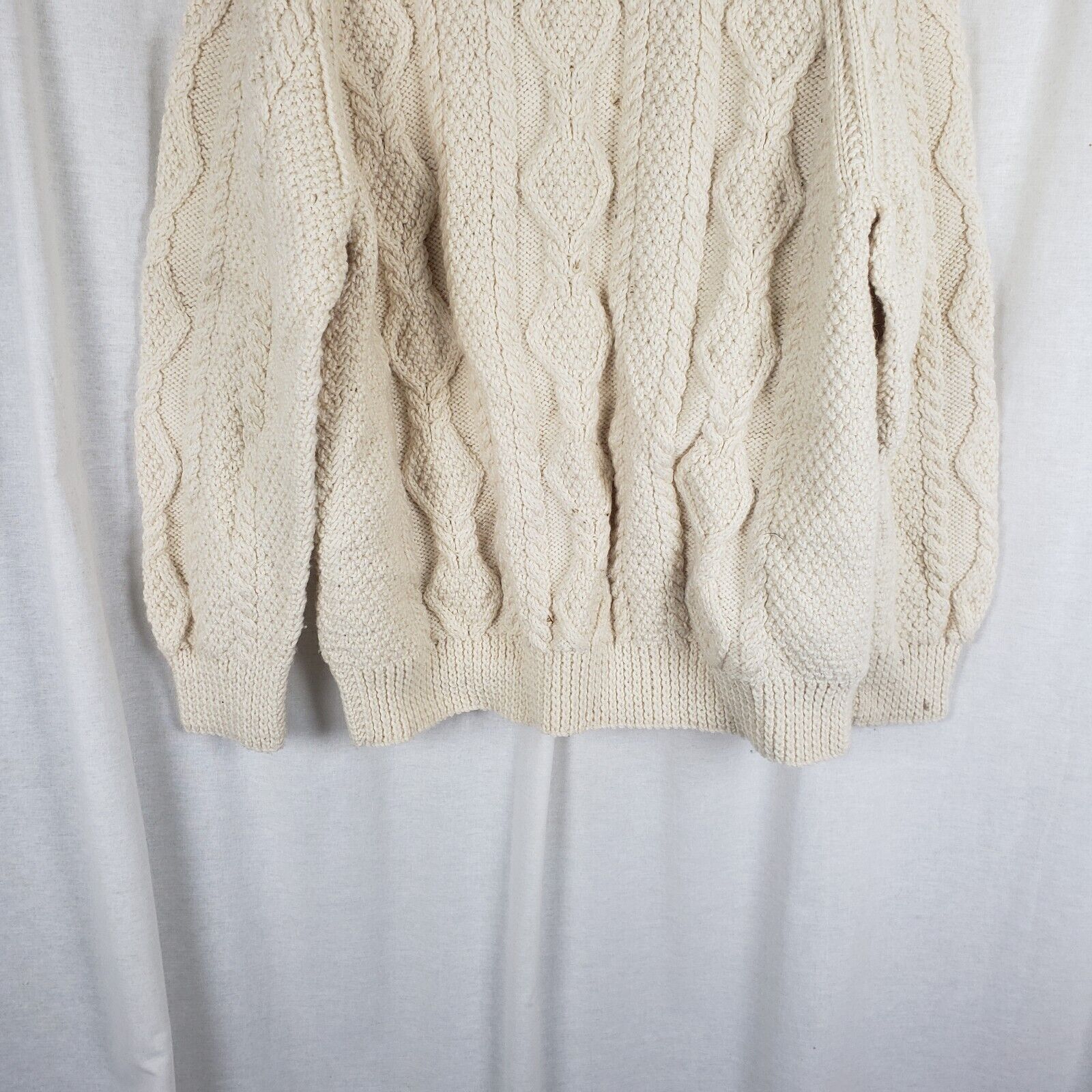Handmade Vtg Handmade Fisherman Cable Knit Wool Aran Sweater Cream L Size US XL / EU 56 / 4 - 3 Thumbnail