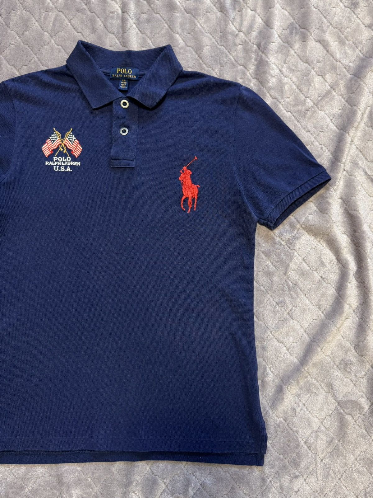 Polo Ralph Lauren × Vintage Vintage Polo Ralph Lauren Navy USA Flag Polo Shirt Size US L / EU 52-54 / 3 - 6 Thumbnail