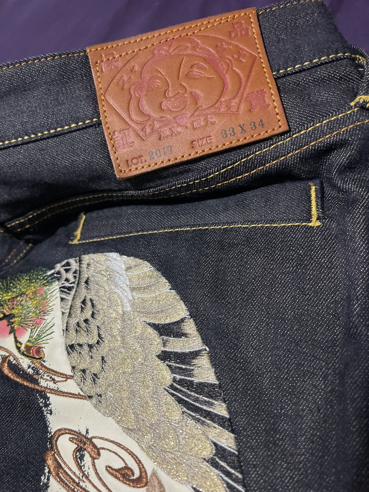 Other Evisu Grateful Crane Daicock Print Taper Jeans Size US 33 - 3 Thumbnail