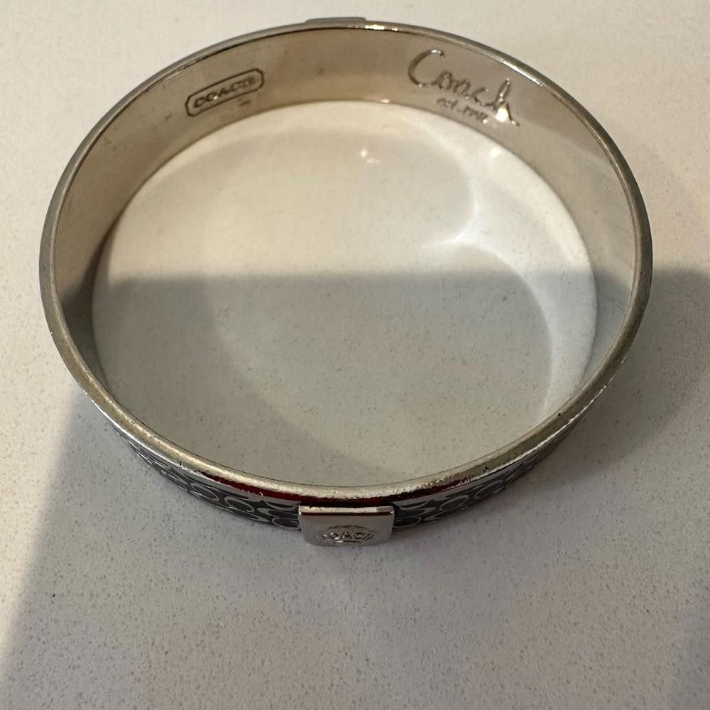 Coach COACH Silver and Black Enamel Signature Cuff Bangle Bracelet Size ONE SIZE - 4 Thumbnail