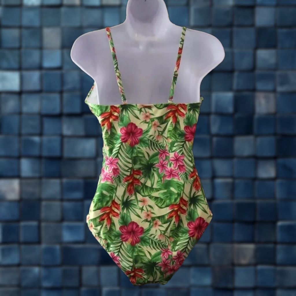 Nicole Miller NWT Nicole Miller One Piece Swimsuit Floral Waist Cutout Women M Green Tropical Size ONE SIZE - 1 Thumbnail