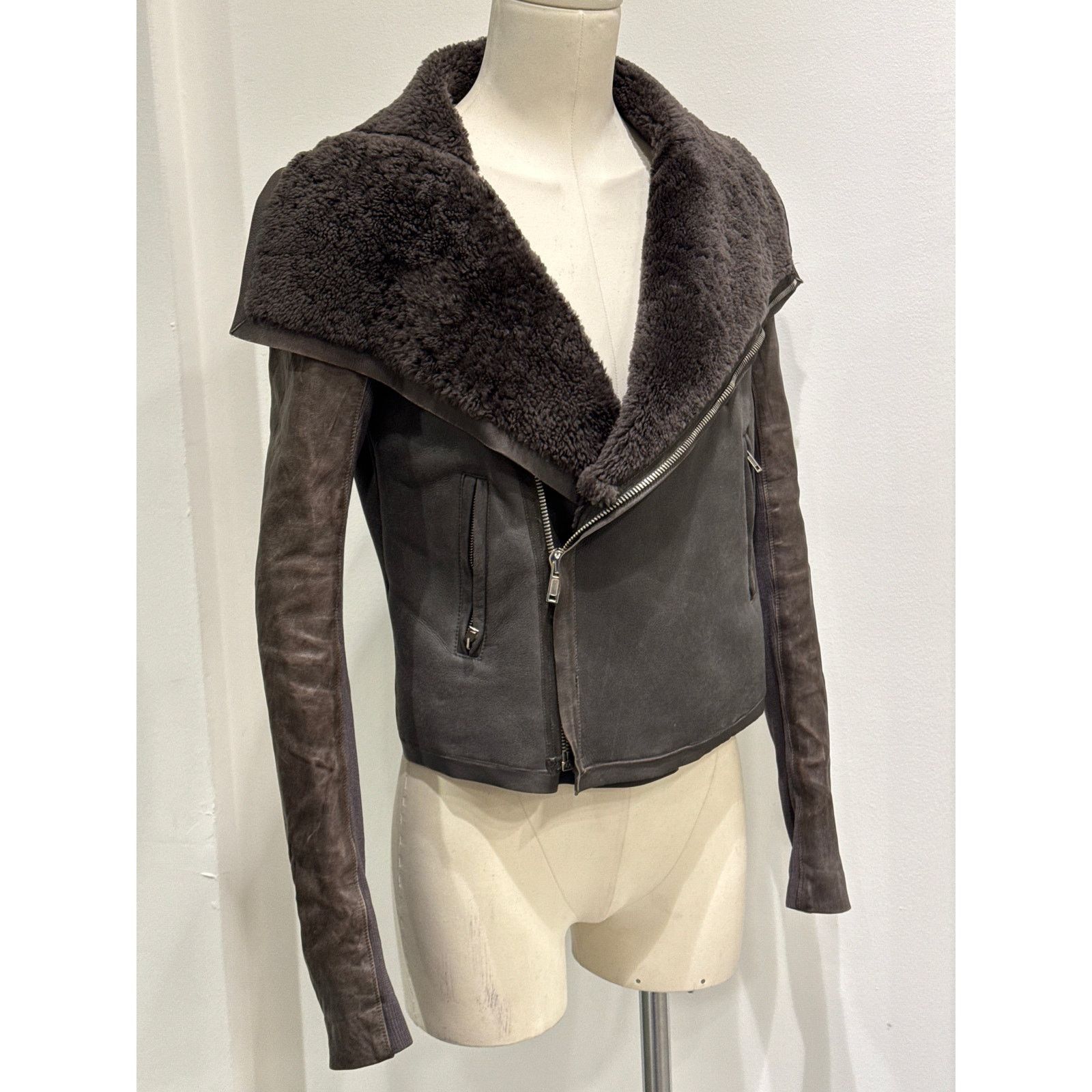Rick Owens 2010s Rick Owens leather shearling jacket Size US S / EU 44-46 / 1 - 2 Thumbnail