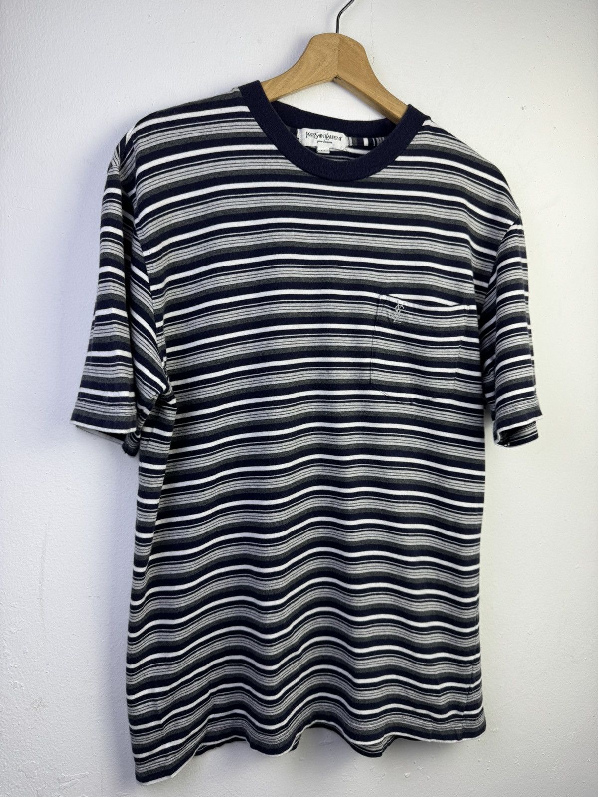 Yves Saint Laurent vintage Yves Saint Laurent striped t-shirt pocket Logo Size US M / EU 48-50 / 2 - 2 Thumbnail