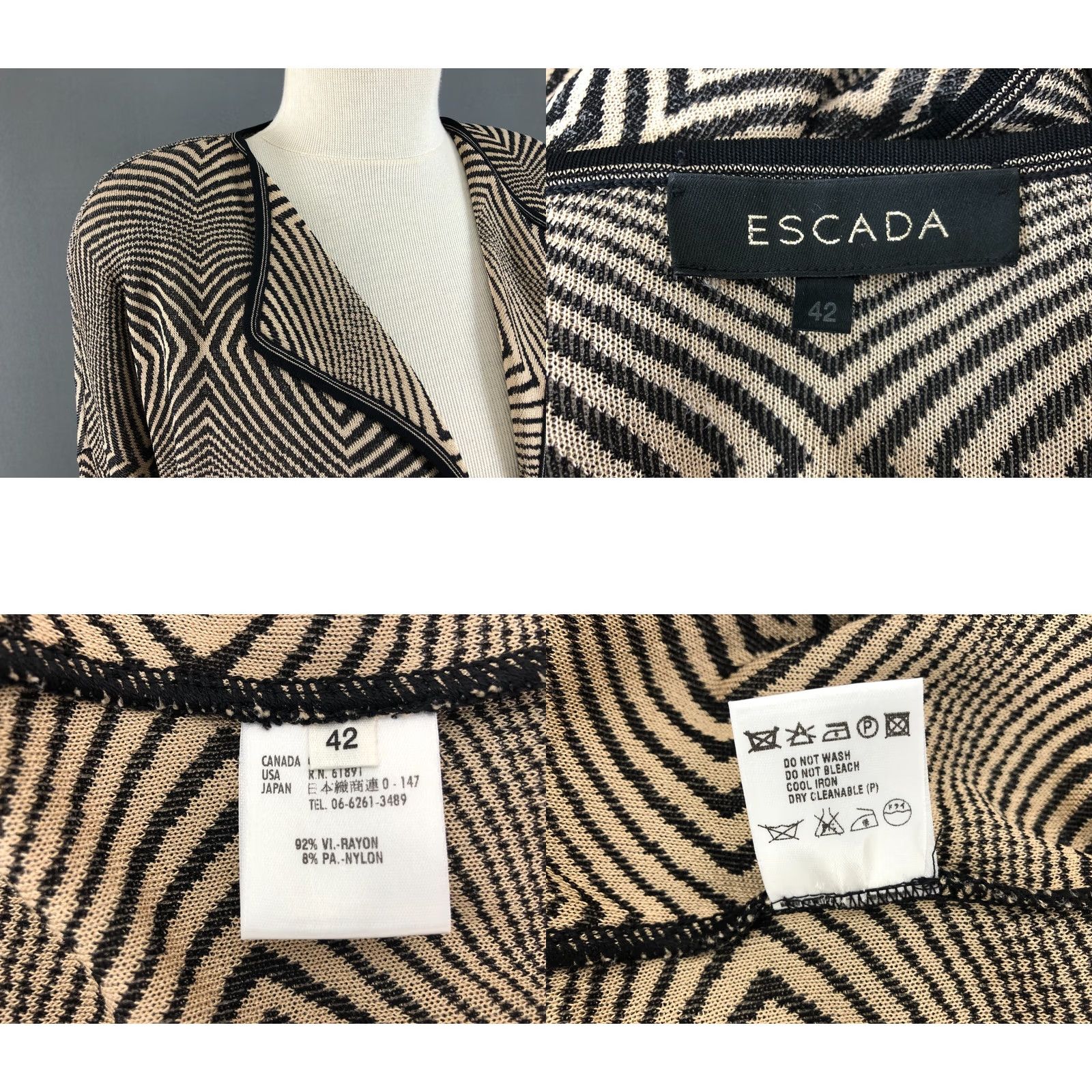 Escada ESCADA Cardigan Women Beige Size 42 Rayon Patterned Geometric Size M / US 6-8 / IT 42-44 - 8 Thumbnail