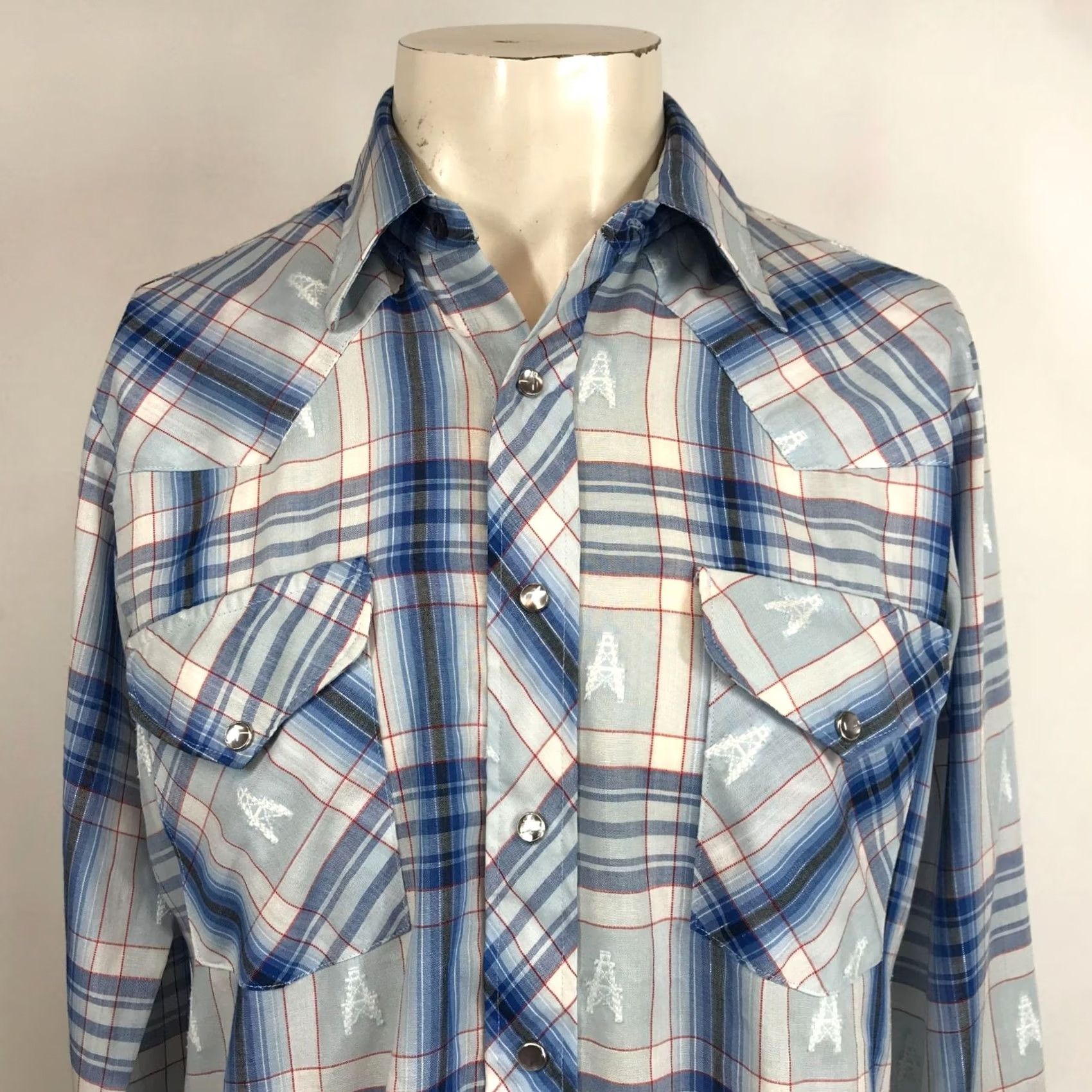 Vintage VINTAGE JCPENNY MEN'S 15 1/2-33 BLUE WESTERN SNAP SHIRT LONG SLEEVE W/ POCKETS Size US L / EU 52-54 / 3 - 2 Thumbnail