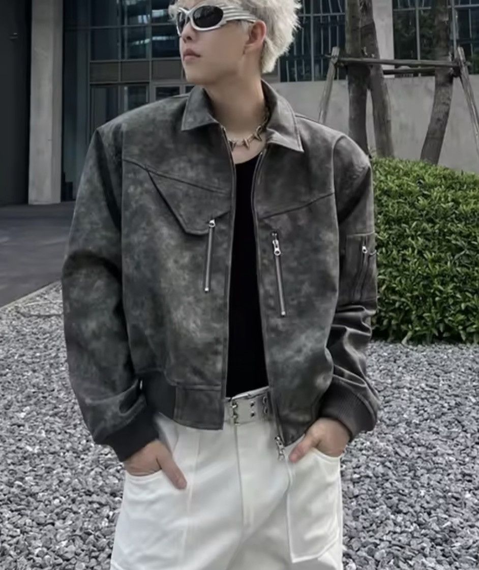 Japanese Brand Faded Suede Cropped Bomber PU Leather Jacket Size US XL / EU 56 / 4 - 1 Thumbnail