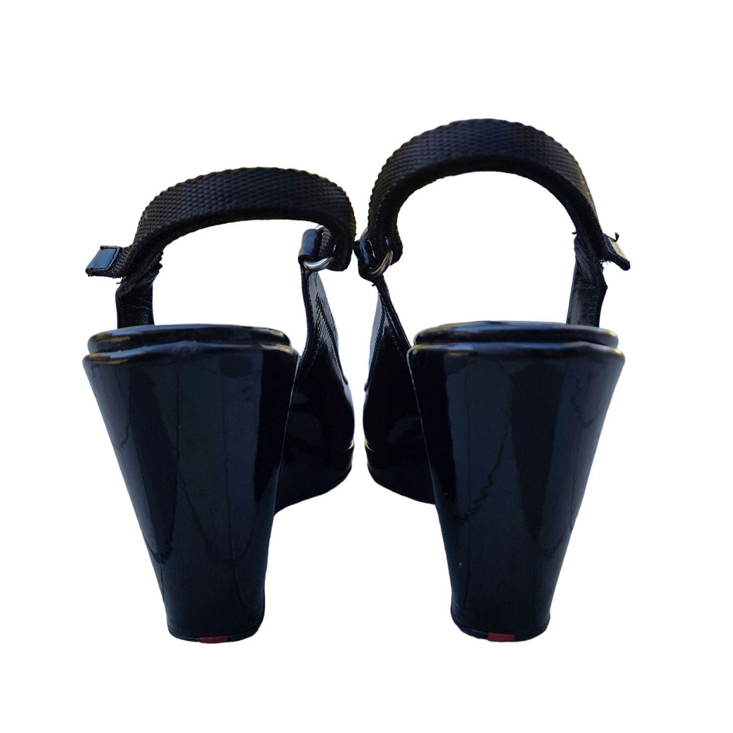 Prada Prada Black Sport Patent Leather Peep Toe Slingback Heels 41 Size US 10.5 / IT 40.5 - 10 Thumbnail