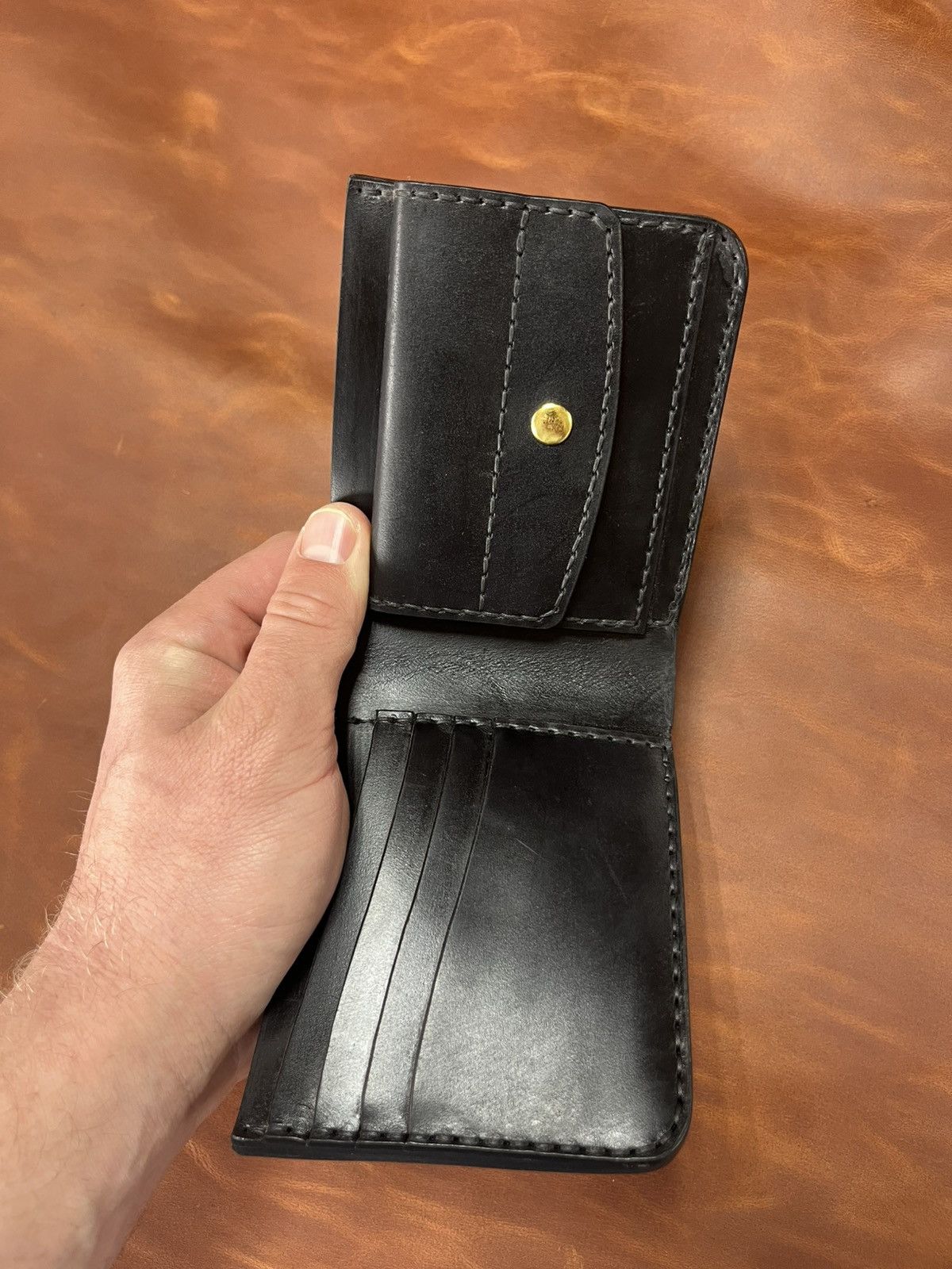 Other Handmade Black Leather Wallet Bifold Card Holder Coin Pocket Size ONE SIZE - 16 Thumbnail