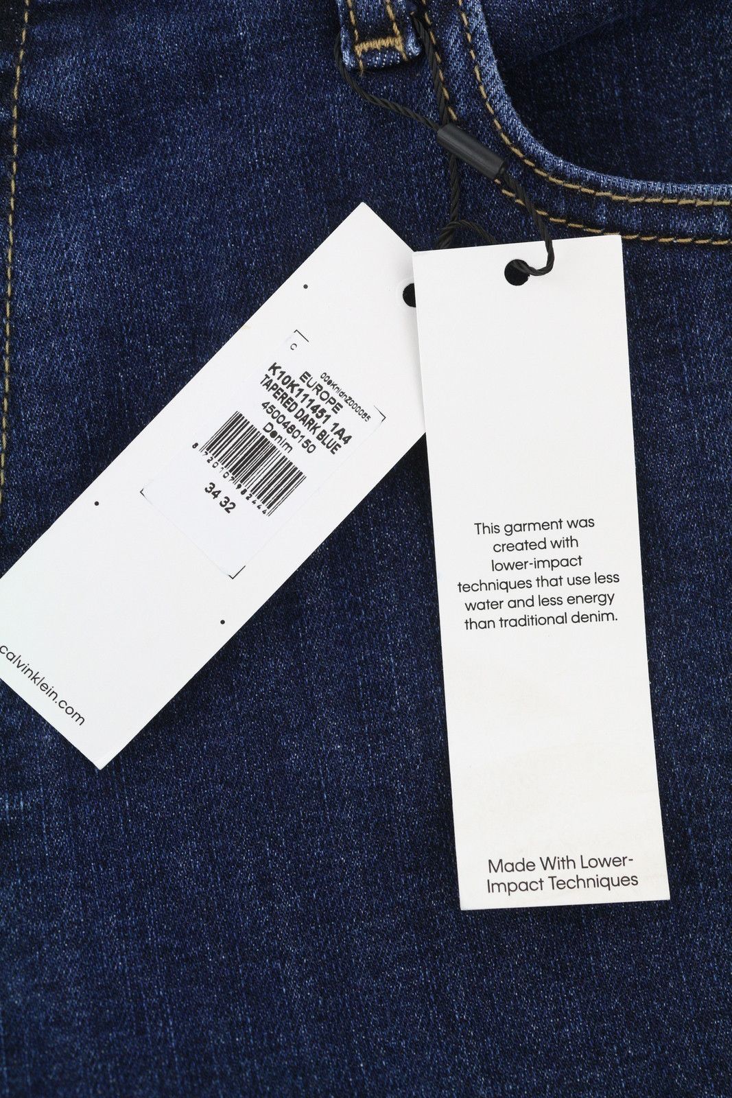 Calvin Klein W34/L32 Dark Blue Tapered Fit Zip Fly Logo Denim 85168 Size US 34 / EU 50 - 7 Thumbnail